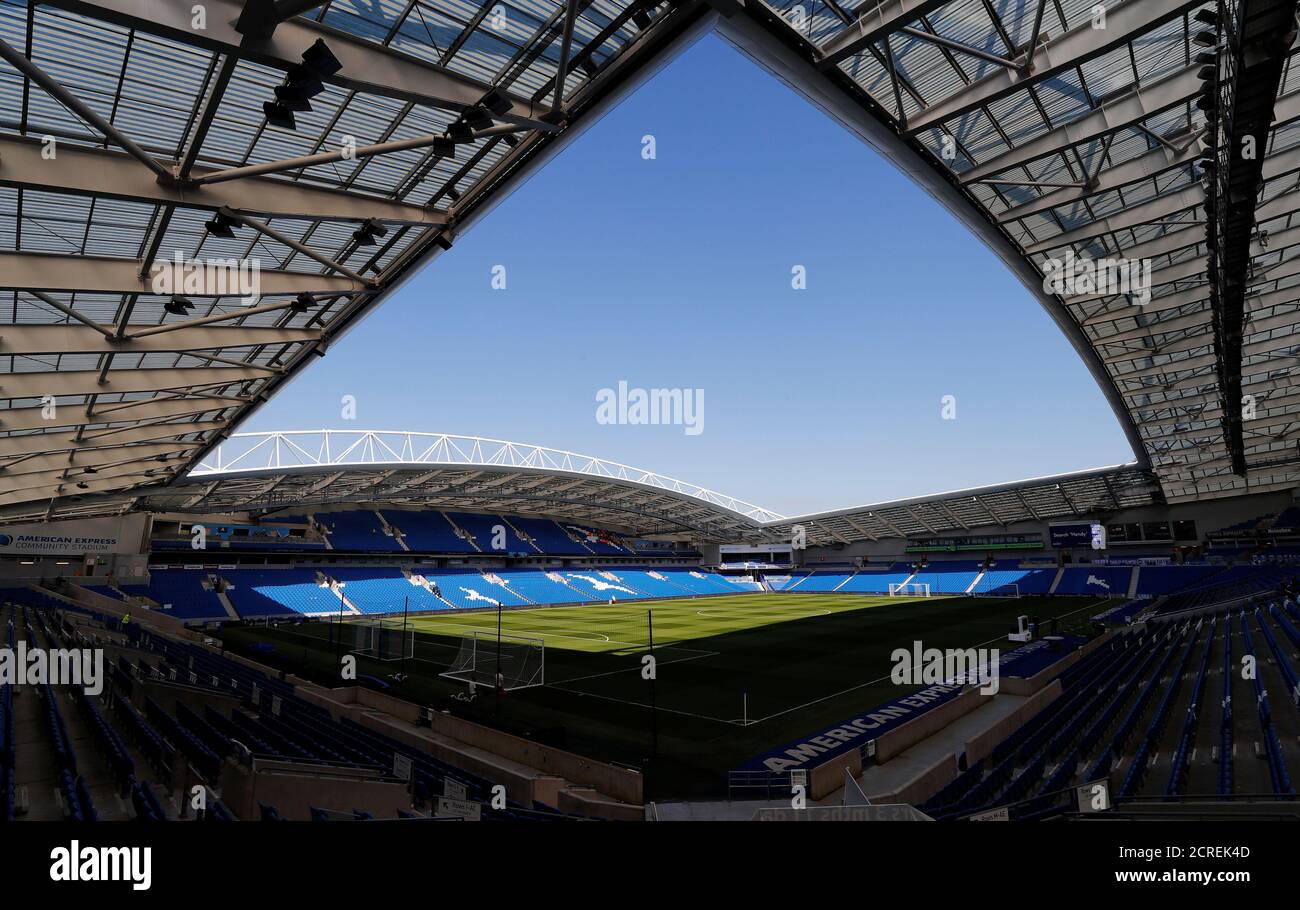 Soccer Football - Premier League - Brighton & Hove Albion v Manchester United - The American Express Community Stadium, Brighton, Britain - May 4, 2018 General view inside the stadium before the match REUTERS/Eddie Keogh EDITORIAL USE ONLY. No use with unauthorized audio, video, data, fixture lists, club/league logos or "live" services. Online in-match use limited to 75 images, no video emulation. No use in betting, games or single club/league/player publications. Please contact your account representative for further details. Stock Photo
