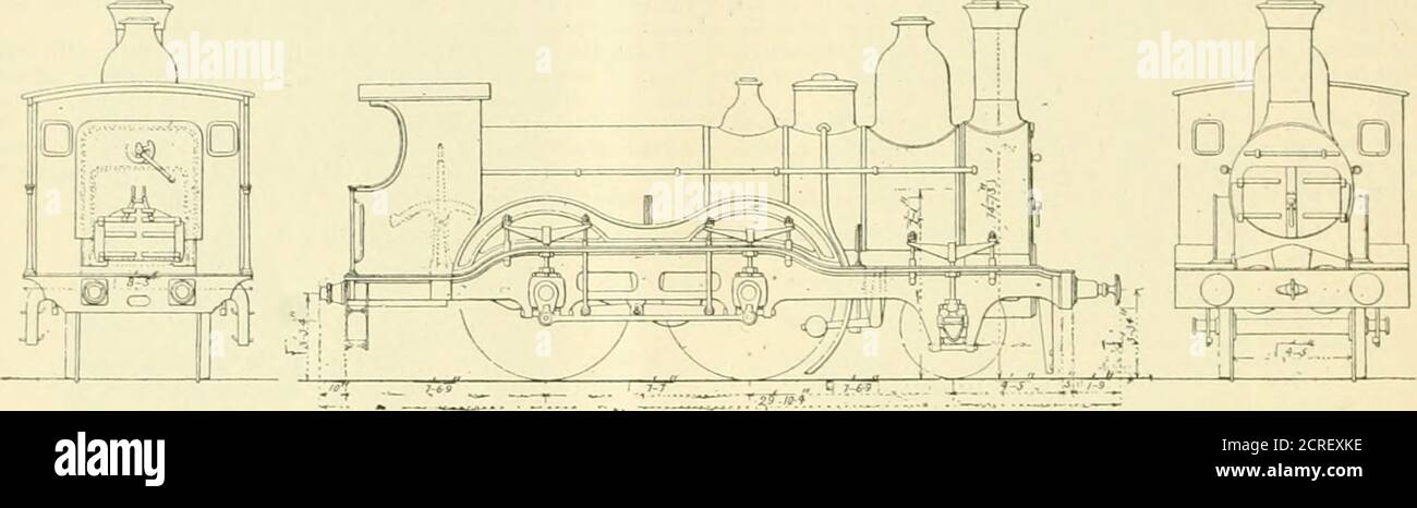 . American engineer and railroad journal . spressed into the steam chest ; that portion of the rod whichruns in this guide is cylhidrieal. The ei-eentrics are of wrought iron made in two pieces, andare keyed to the axle ; the eccentric straps are also of wroughtiron, and are held together by bolts with a copper shim inbetween them, which permits them to be drawn together asthey wear. All the eccentrics of the Belgian engines are ofthe same type. The exhaust is variable at the will of theengine-driver. The axles arc of .steel, but criuik-axles of ironare also used, when the iron is of first-cla Stock Photo