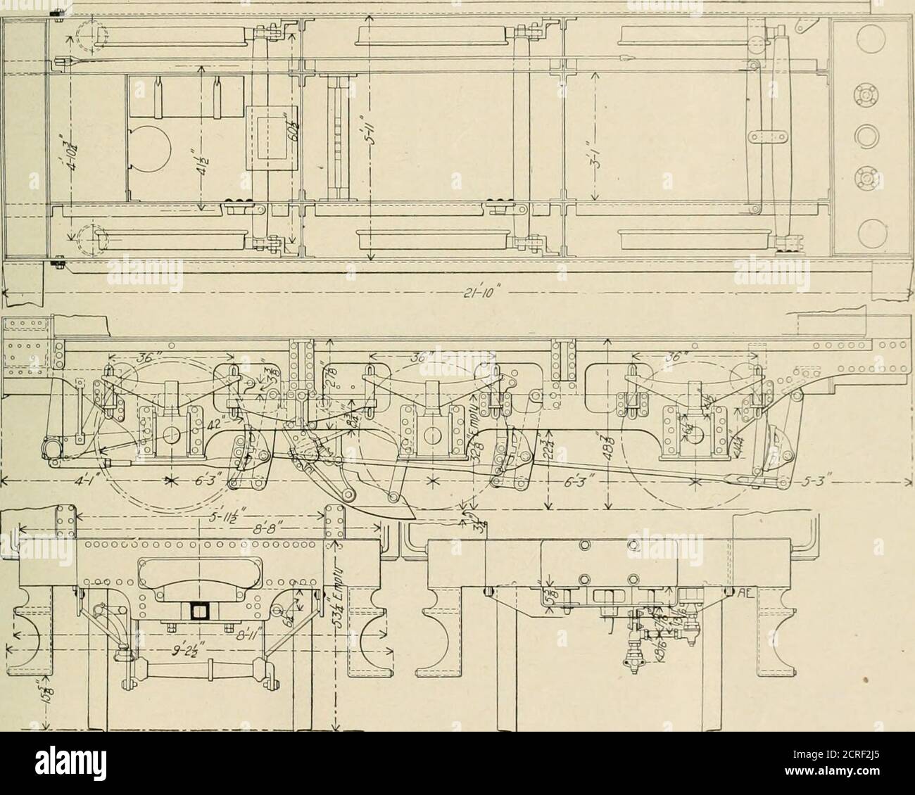 . American engineer and railroad journal . are equalized. The tank carries thecoal above the water and holds 4.000 gallons. The coal runs and fireman. This is in marked contrast with the usual inef-fective fastenings, and the practice Is suggestive of a necessaryimprovement in tank fastenings. The brake cylinder is atthe rear and vertical. It operates a bell crank with twoarms projecting vertically downward to the equalized brakesystem. Another arm takes the hand brake connection. Inthe front end of the tank structure four closets are built forclothes, tools and the steam pump used in connecti Stock Photo