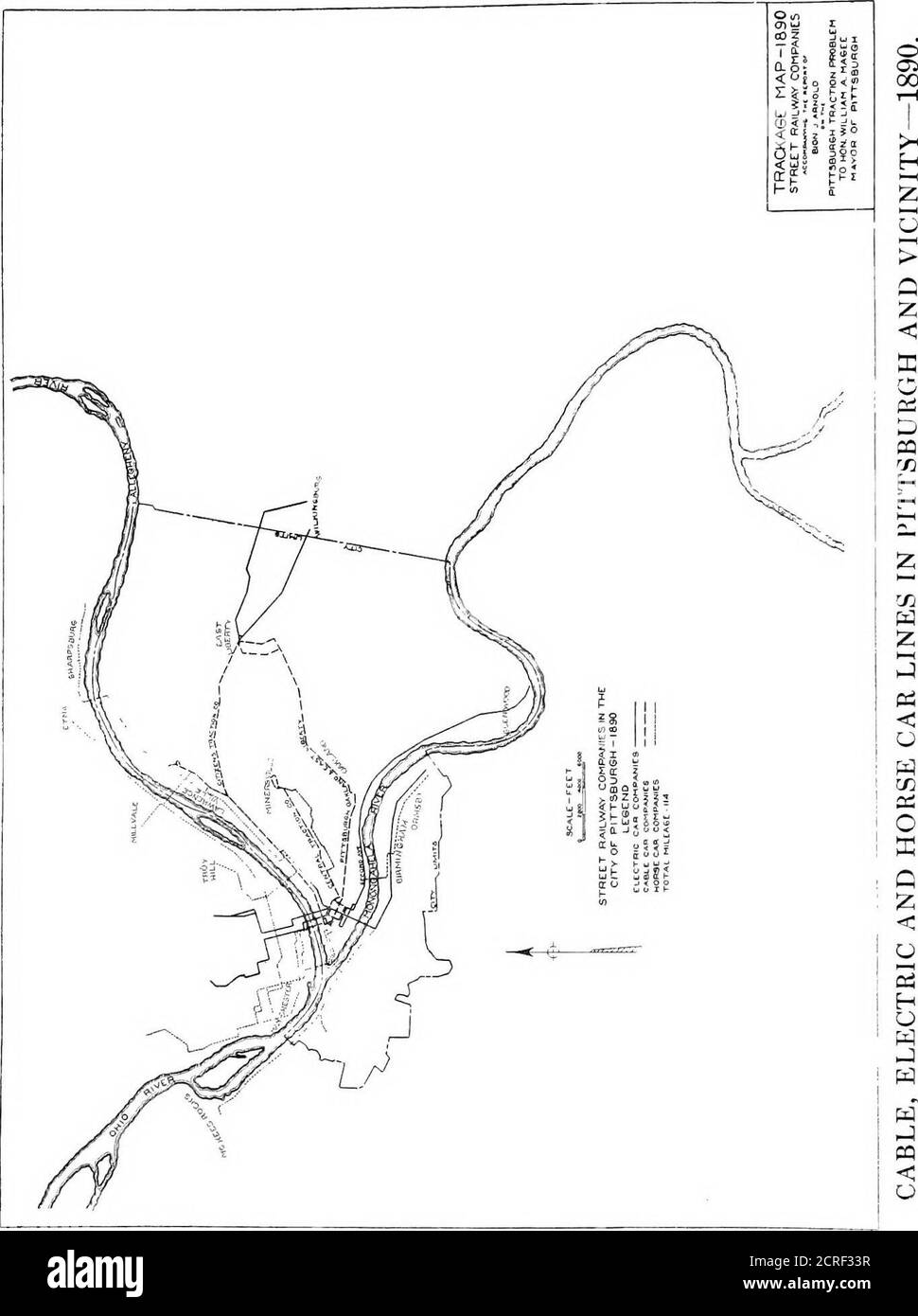 . Report on the Pittsburgh transportation problem, submitted to Honorable William A. Magee, mayor of the city of Pittsburgh . Cemetery and finally toSharpsburg. The route was also extended from Thirty-fourthStreet out Penn Avenue to East Liberty. The Pittsburgh & East Liberty Passenger Railway Company,incorporated in 1859, extended as a horse line out Fifth Avenueto Oakland. This company was reorganized twice—first as theOakland Railway Company and then as the Pittsburgh, Oakland& East Liberty Passenger Railway Company. Its route wasfinally extended out Fifth and Penn Avenues to Wilkinsburg,an Stock Photo