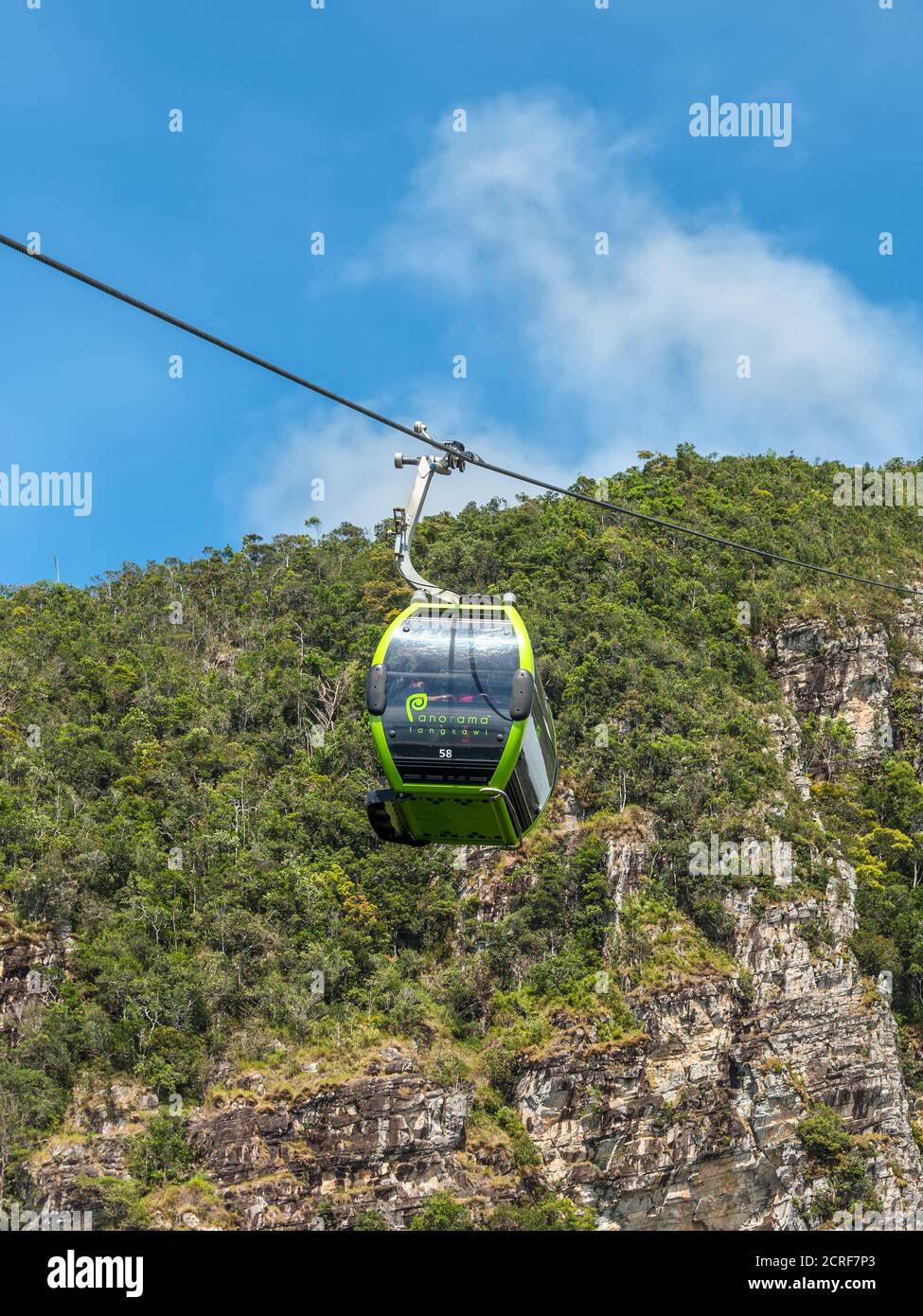 Langkawi, Malaysia - November 30, 2019: Cableway and Cable car cabin, is one of the major attractions in Langkawi Island, Kedah, Malaysia. Stock Photo