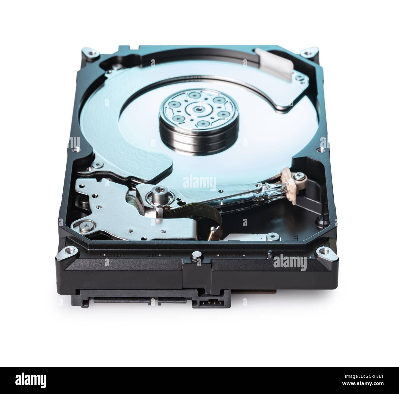 disassembled computer hard drive on white isolated background Stock Photo