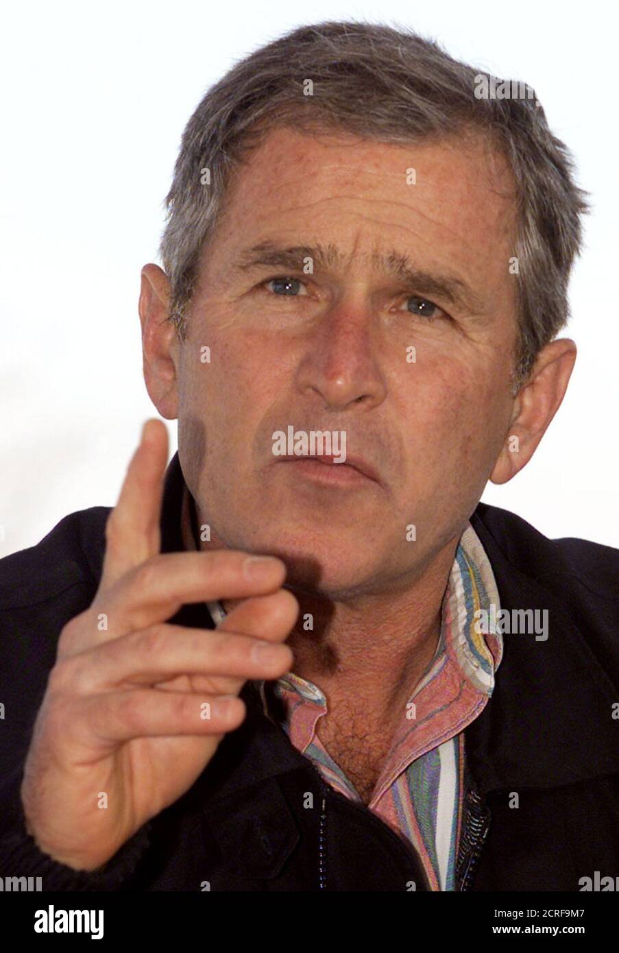 President-elect George W. Bush makes a point during a meeting with 19 Republican Governors at his ranch in Crawford, Texas, January 6, 2001. The Governors discussed with Bush issues involving the economy, education and results of the President-elect's meetings held earlier this week.  KL/HB Stock Photo