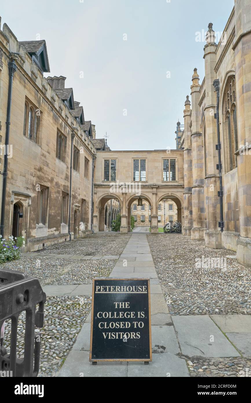 Peterhouse college (university of Cambridge, England) closed to visitors due to the coronavirus cirisis, September 2020. Stock Photo