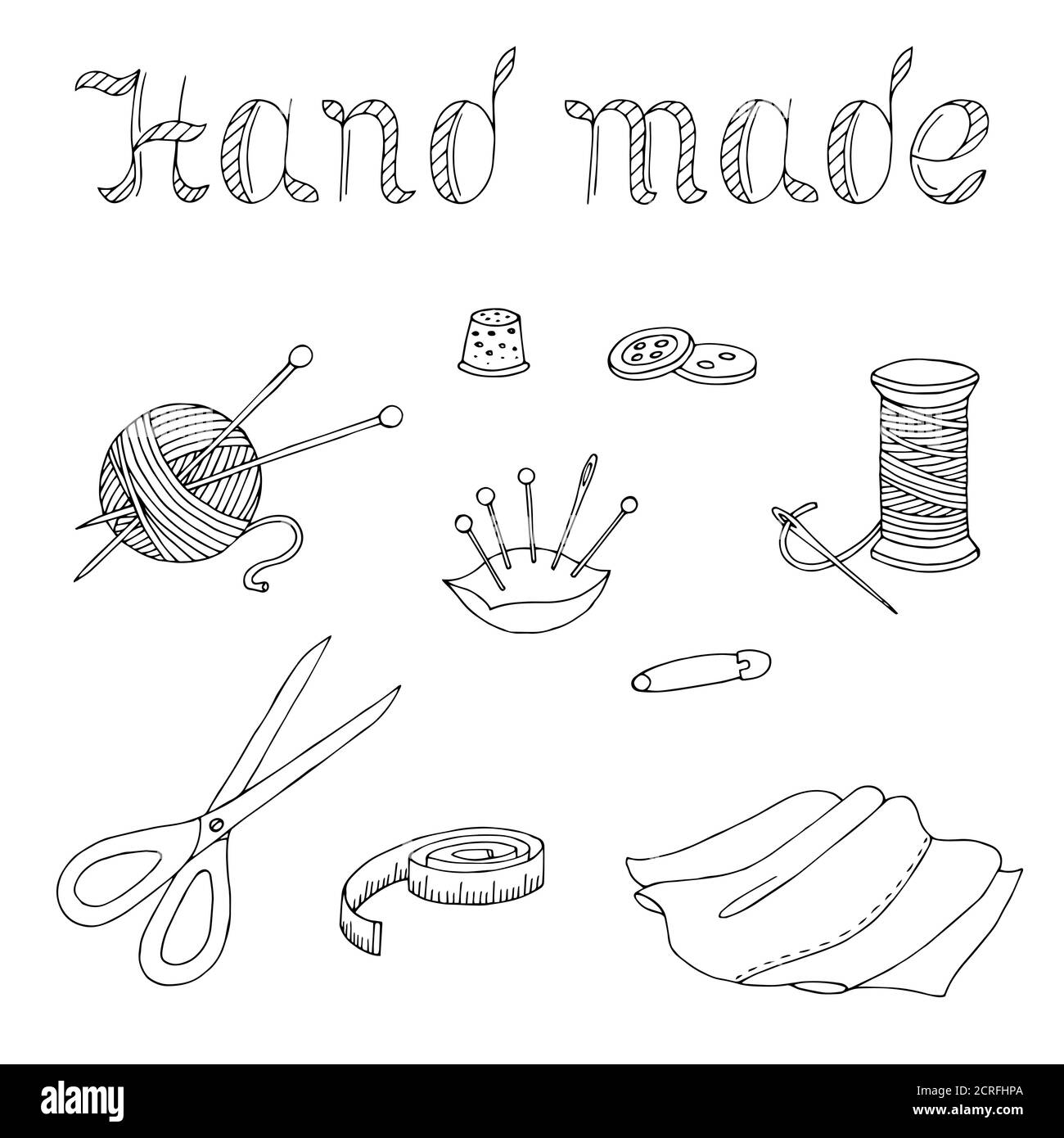 Hand made sewing graphic art color isolated set illustration vector Stock Vector