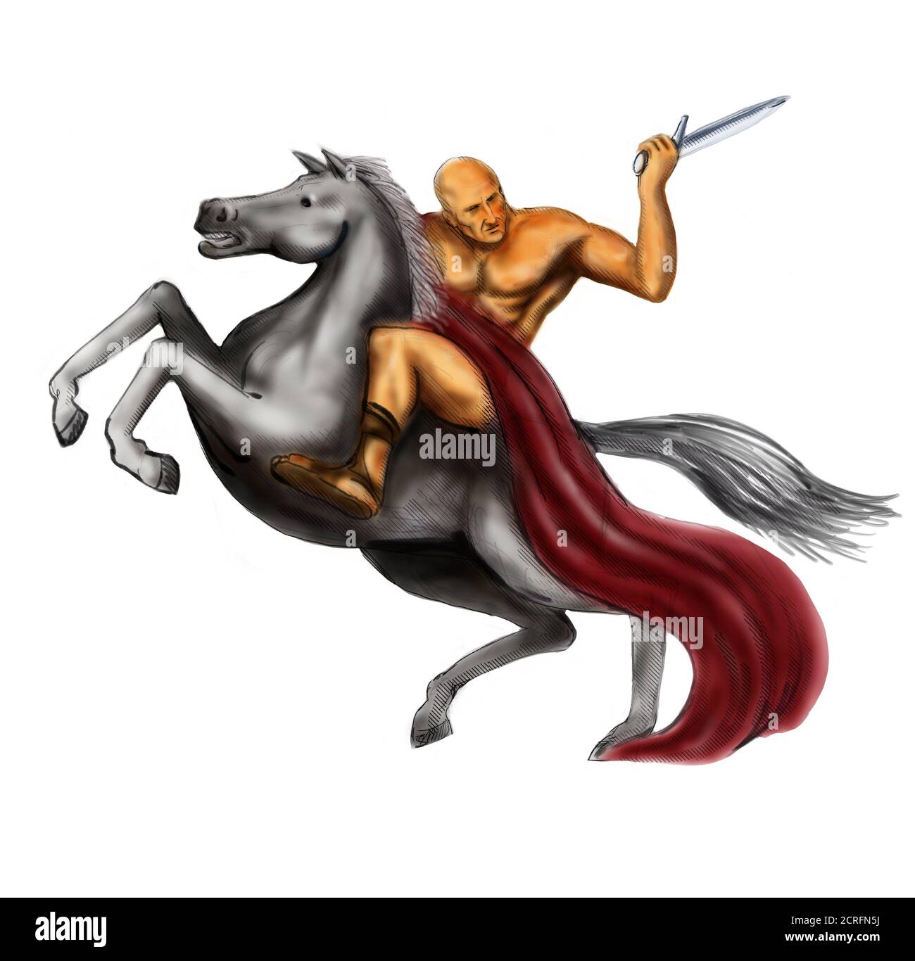 Watercolor render of a Spartan or Roman warrior soldier or centurion ...
