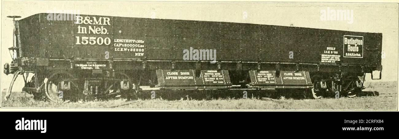 . Railroad digest . that is, they are not not constructed square andlarge enough to fill out the distance between the coalsides, but are 3 in. narrower at the bottom than they are atthe top. The idea is to overcome one of the principal weak-nesses of coal cars with drop ends where the load (particularlylumber) is tending to force the sides out. This corner con-struction will not permit long lumber to be loaded against thecoal sides, and will permit a free curving of the cars on thataccount. The construction of the drop ends proper, is novelin so far as the hinges and all reinforcing irons are Stock Photo