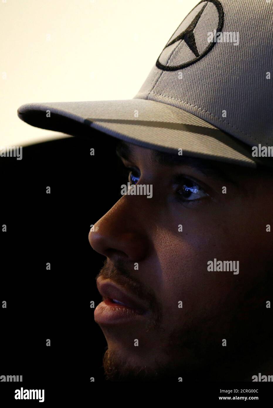 Mercedes' Lewis Hamilton of Britain sits in a driving simulator at a publicity event ahead of the Singapore F1 Grand Prix Night Race in Singapore September 14, 2016. REUTERS/Edgar Su Stock Photo
