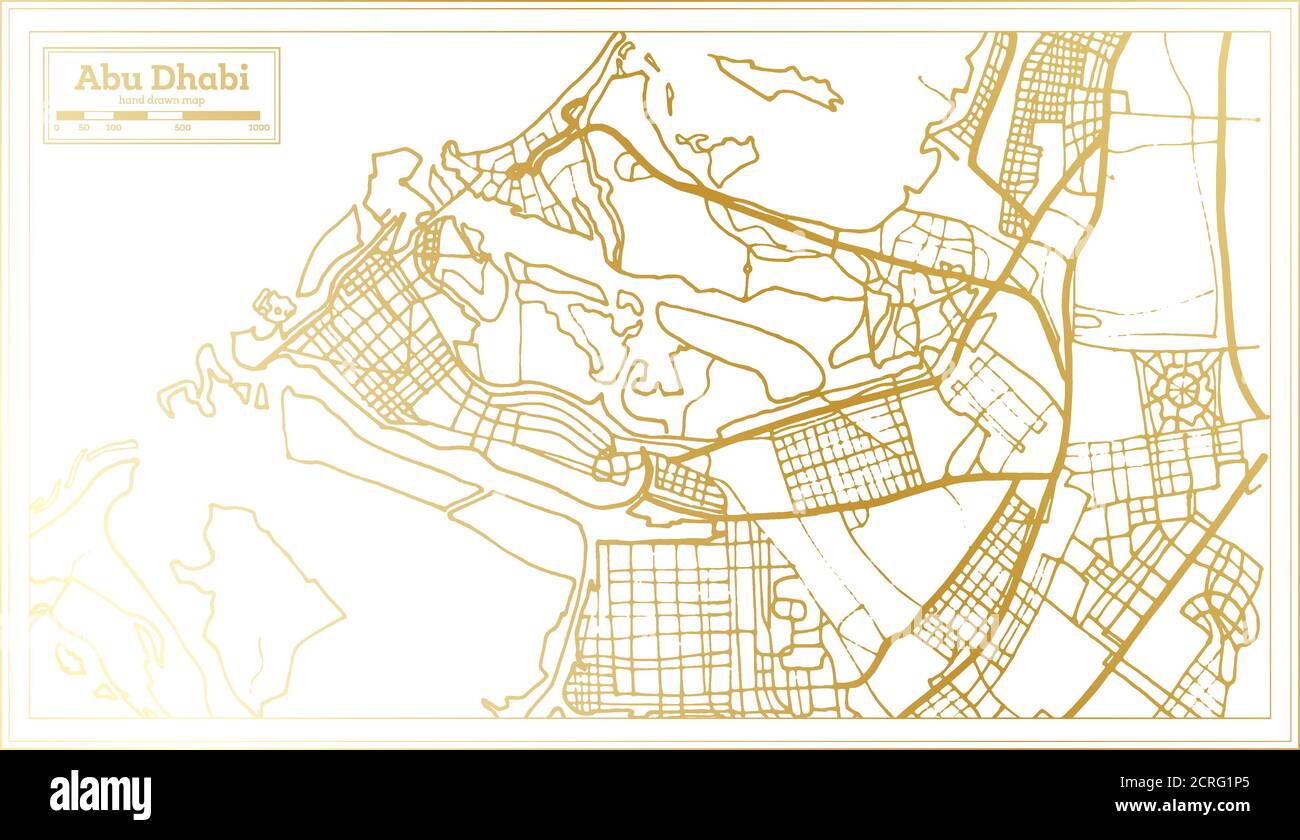 Abu Dhabi UAE City Map in Retro Style in Golden Color. Outline Map. Vector Illustration. Stock Vector