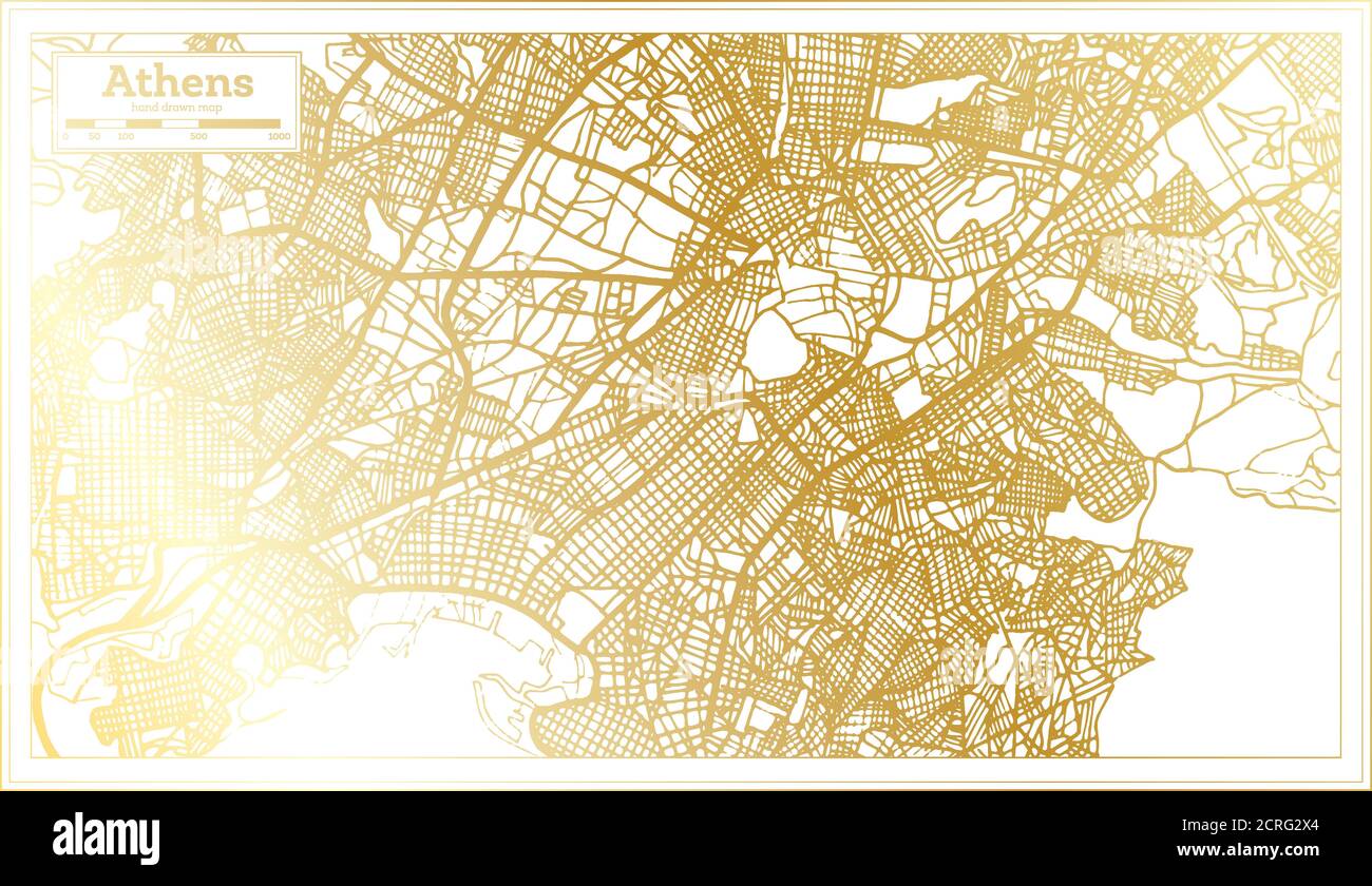 Athens Greece City Map in Retro Style in Golden Color. Outline Map. Vector Illustration. Stock Vector