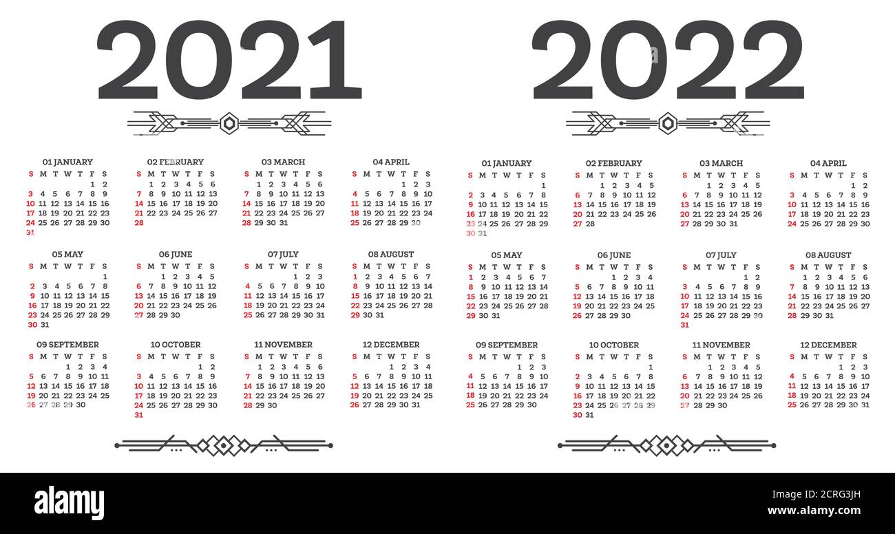 Simple Calendar Layout For 2021 2022 And 2023 Years Week Starts From