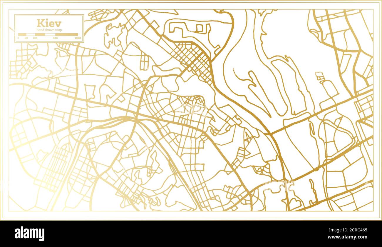 Kiev Ukraine City Map in Retro Style in Golden Color. Outline Map. Vector Illustration. Stock Vector
