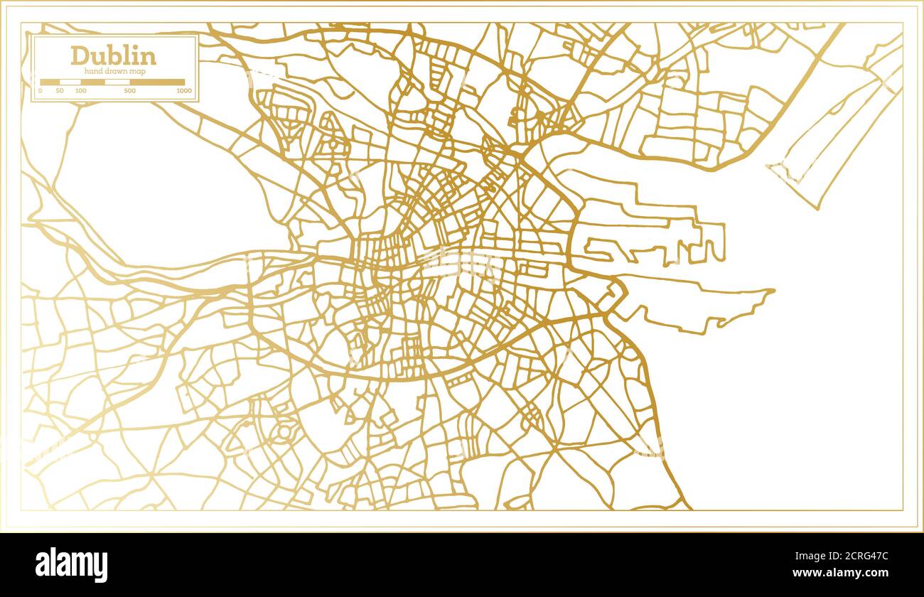 Dublin Ireland City Map in Retro Style in Golden Color. Outline Map. Vector Illustration. Stock Vector