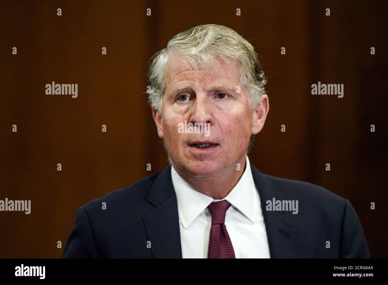 Manhattan District Attorney Cyrus R. Vance Jr. speaks at a news conference about dismissing some 3,000 marijunana smoking and possession cases in New York City, U.S., September 12, 2018. REUTERS/Jeenah Moon Stock Photo