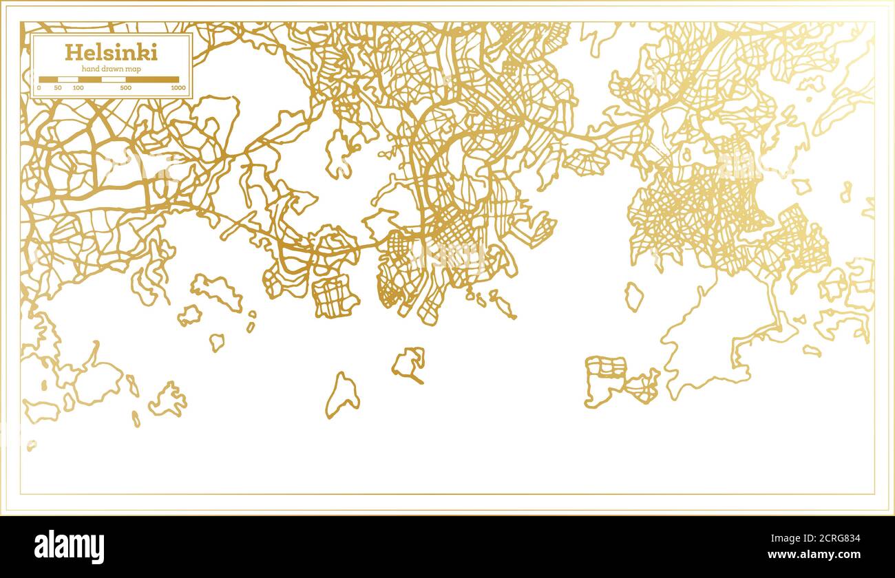 Helsinki Finland City Map in Retro Style in Golden Color. Outline Map. Vector Illustration. Stock Vector