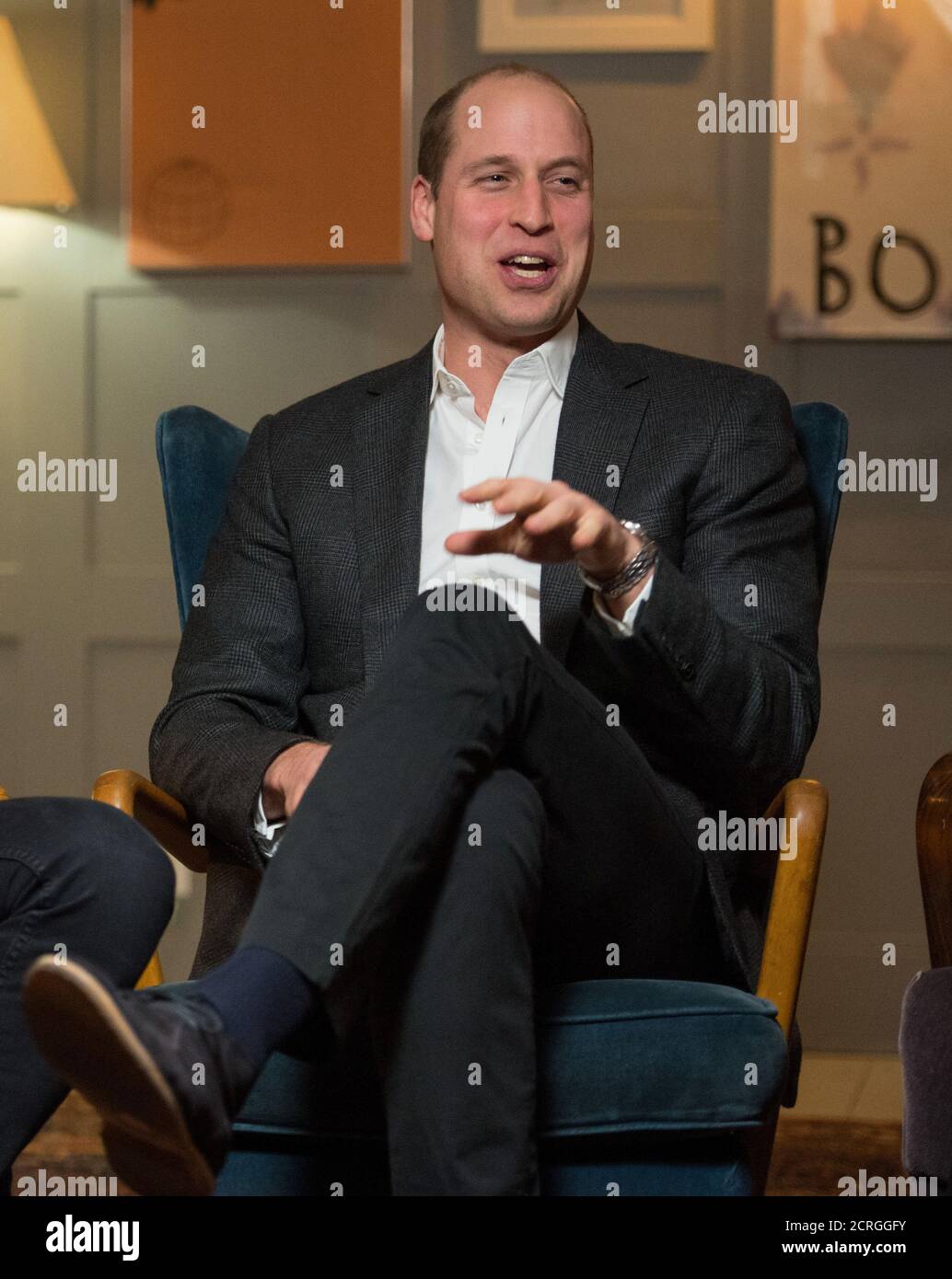 The Duke of Cambridge talks during a visit to meet staff, volunteers, and supporters of 'Campaign Against Living Miserably' (CALM), a charity dedicated to preventing male suicide, to lend his support to their 'Best Man Project' at High Road House, London, Britain January 10, 2018. REUTERS/Dominic Lipinski/Pool Stock Photo