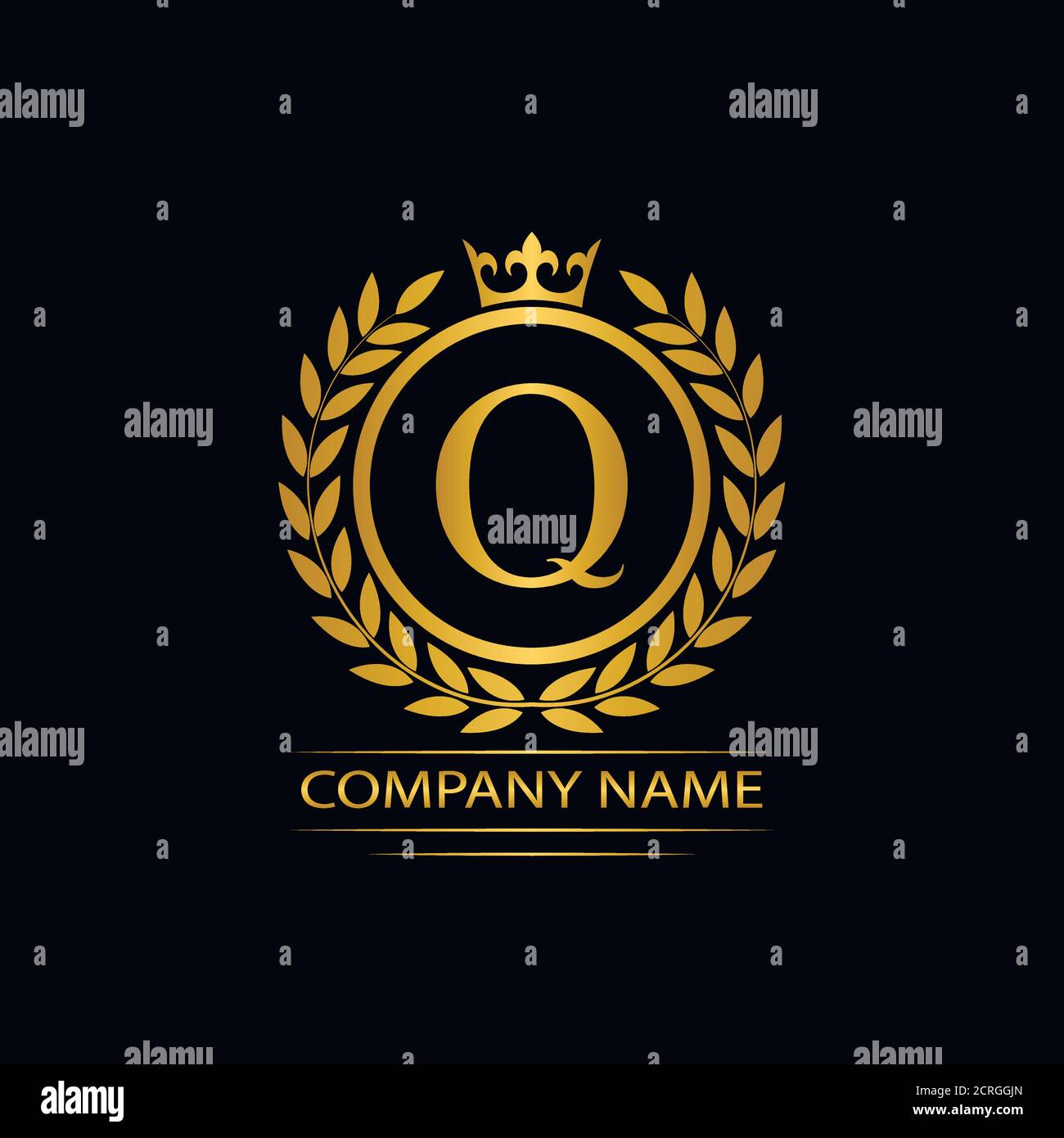 Golden Letter Q laurel wreath template logo Luxury gold letter with ...