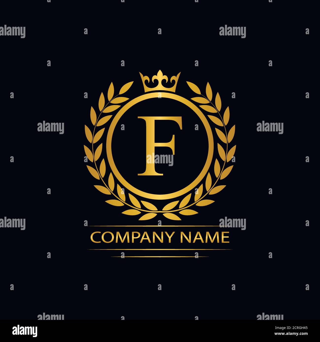 Golden Letter F laurel wreath template logo Luxury gold letter with ...