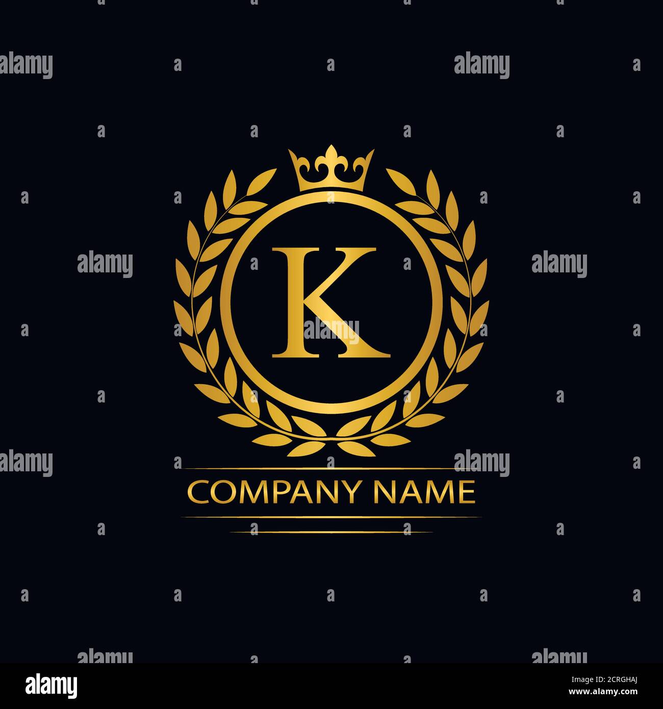 Golden Letter K laurel wreath template logo Luxury gold letter ...
