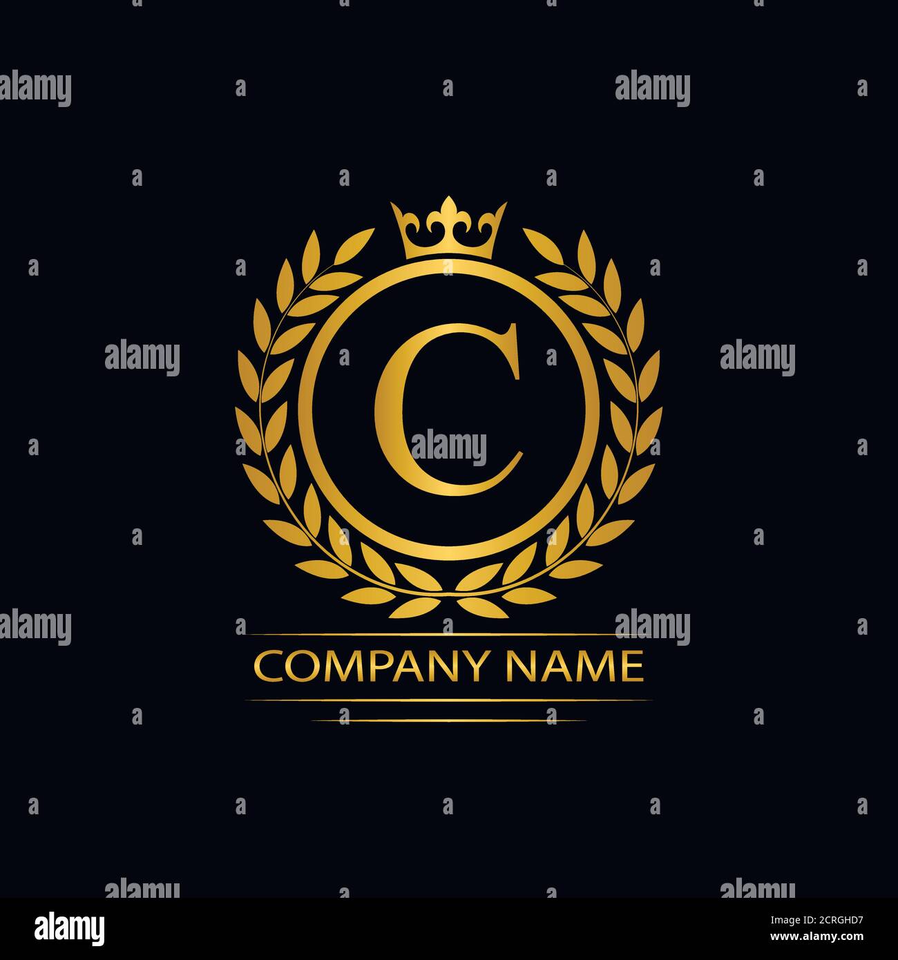 Golden Letter C laurel wreath template logo Luxury gold letter with