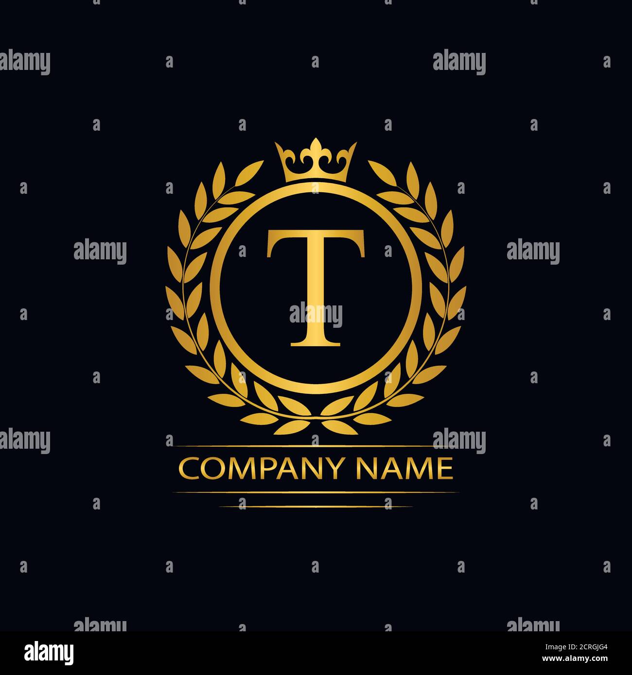 Golden Letter T laurel wreath template logo Luxury gold letter with ...