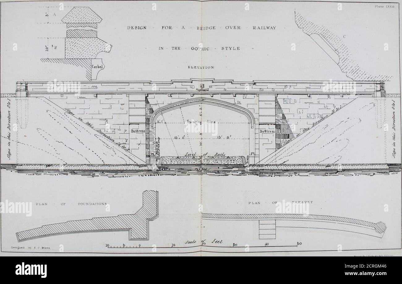 . Railway practice. A collection of working plans and practical details of construction in the public works of the most celebrated engineers ... on the several railways, canals, and other public works throughout the kingdom; as the London and Birmingham, Great Western, Greenwich, Midland counties ... and Wishaw and Coltness railways ... and the ... aqueduct of the Lancaster Canal over the river Lune ... A series of original designs for every description of . loin Wmiaons.Library of Science & ilrt Ni ^^^^ &■• Russell .S^ Bloomsbwr T ■■ •,-^l-i-Wtl.-r;lr, ?i IHifSliHcdbrjai. inVm wmt^n « Ijhzr 3 Stock Photo