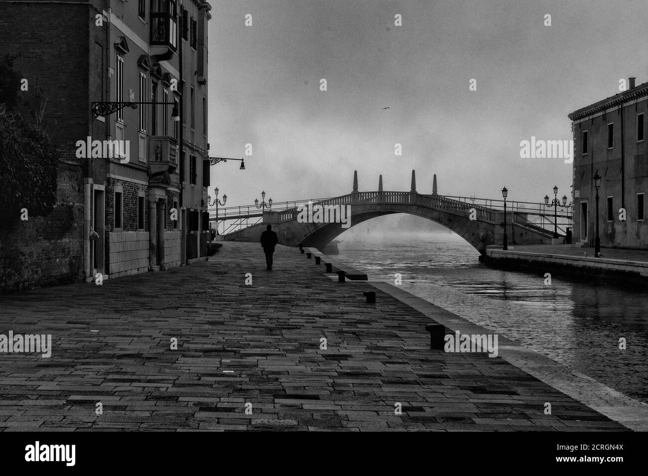 Characteristic black and white view of the city of Venice, Arsenale Stock Photo