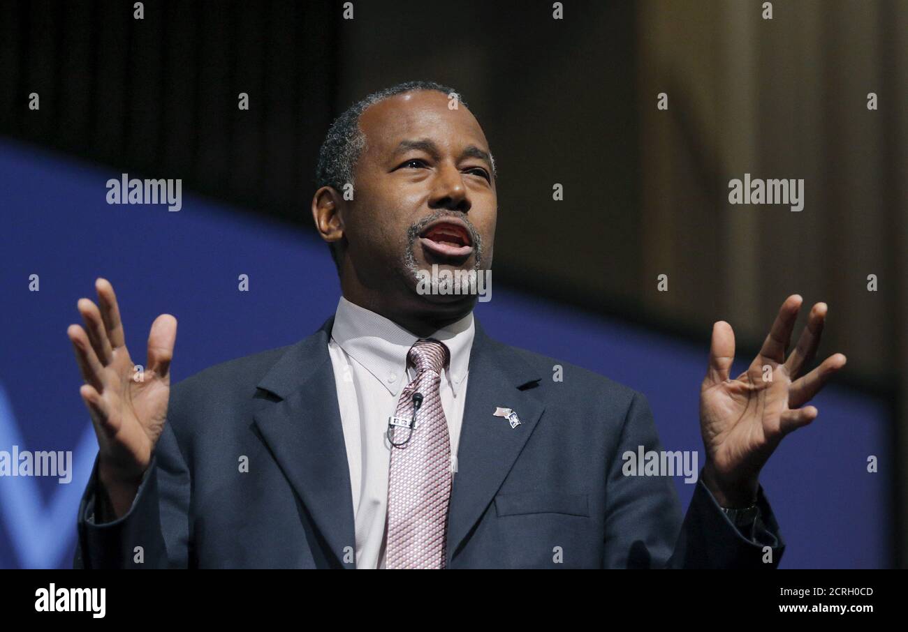 Republican presidential candidate Ben Carson speaks during a Presidential Town Hall Series at Bob Jones University in Greenville, South Carolina November 13, 2015. REUTERS/Chris Keane Stock Photo