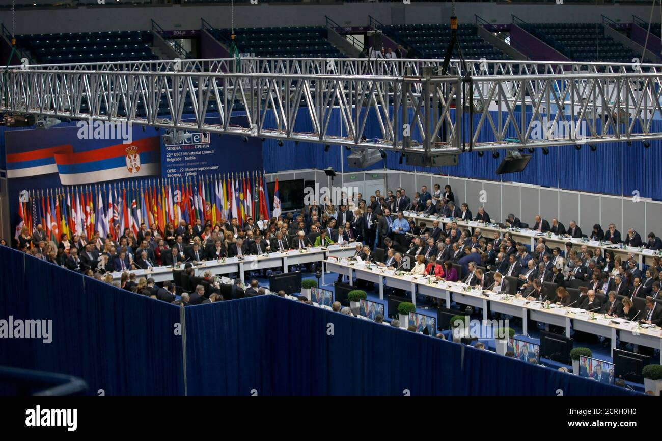 General view of delegates attending the Organization for Security and Cooperation in Europe (OSCE) Ministerial Council meeting at the Belgrade Arena (Kombank Arena) in Belgrade, Serbia December 3, 2015.  REUTERS/Marko Djurica Stock Photo