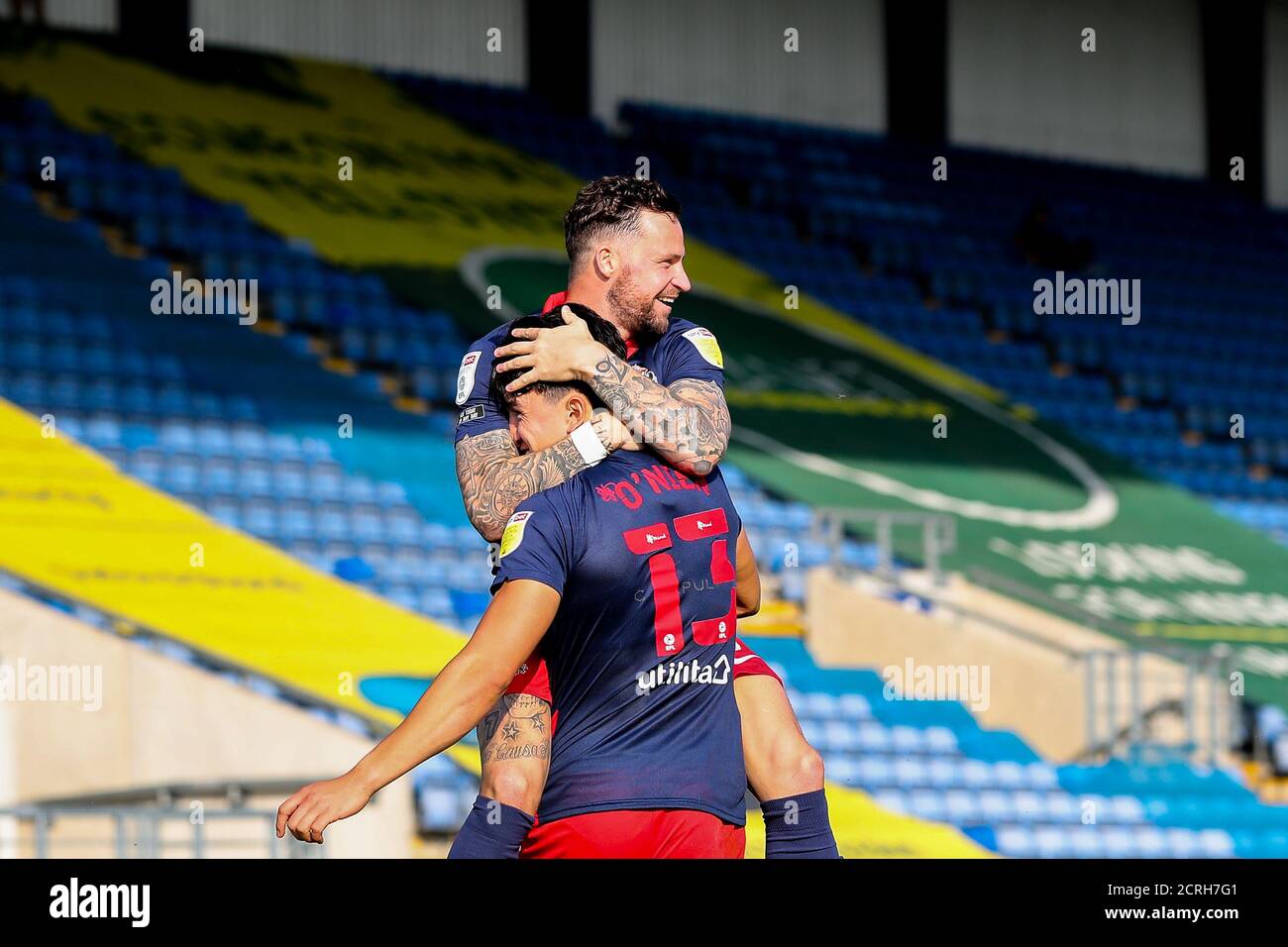 Oxford, UK. 19th Sep, 2020. Chris Maguire of Sunderland congratulates Luke O Nien of Sunderland following his opening goal during the Sky Bet League 1 behind closed doors match between Oxford United and Sunderland at the Kassam Stadium, Oxford, England on 19 September 2020. Photo by Nick Browning/PRiME Media Images. Credit: PRiME Media Images/Alamy Live News Stock Photo