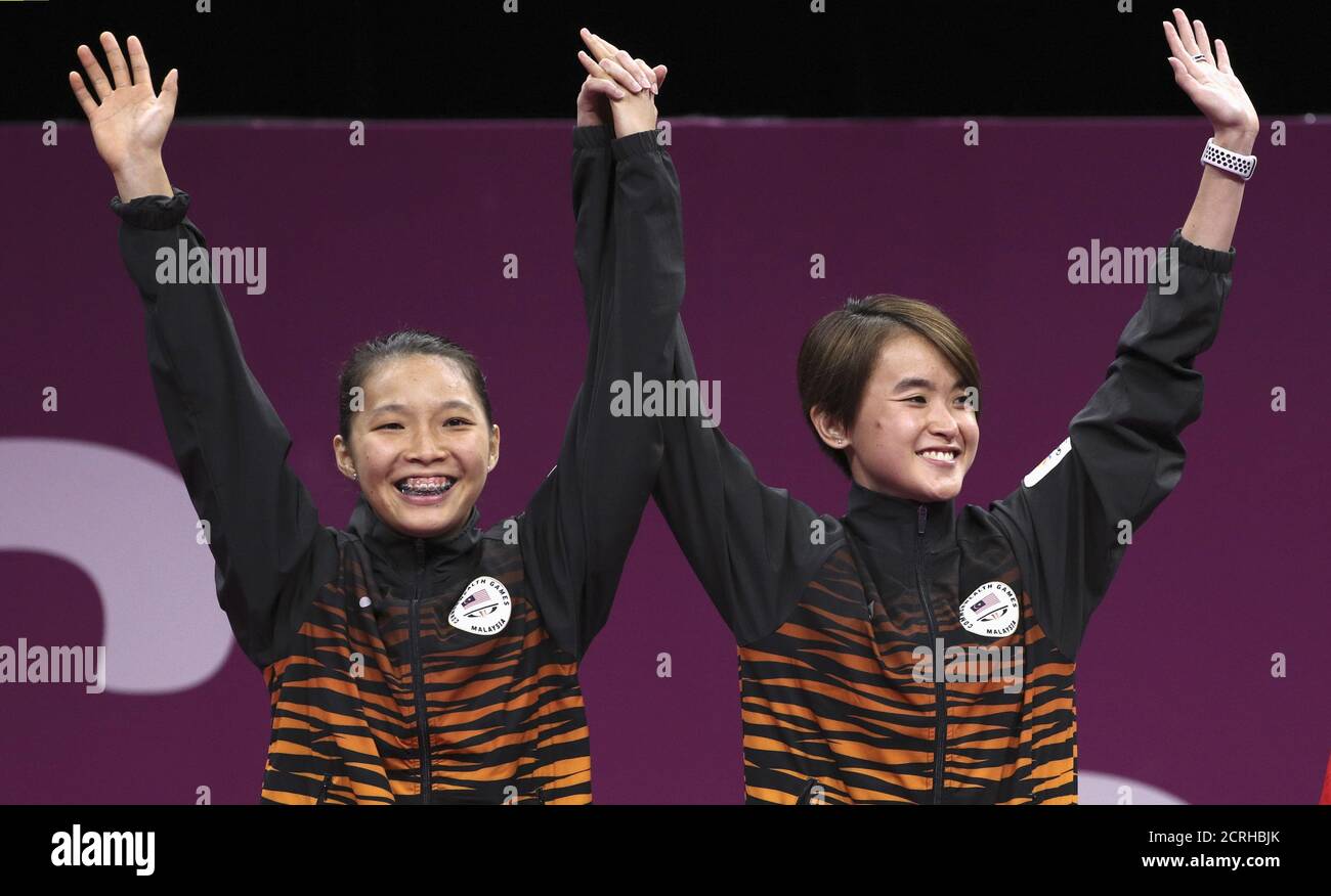 Badminton Gold Coast 2018 Commonwealth Games Women S Doubles Carrara Sports Arena 2 Gold Coast Australia April 15 2018 Gold Medallists Chow Mei Kuan And Vivian Hoo Of