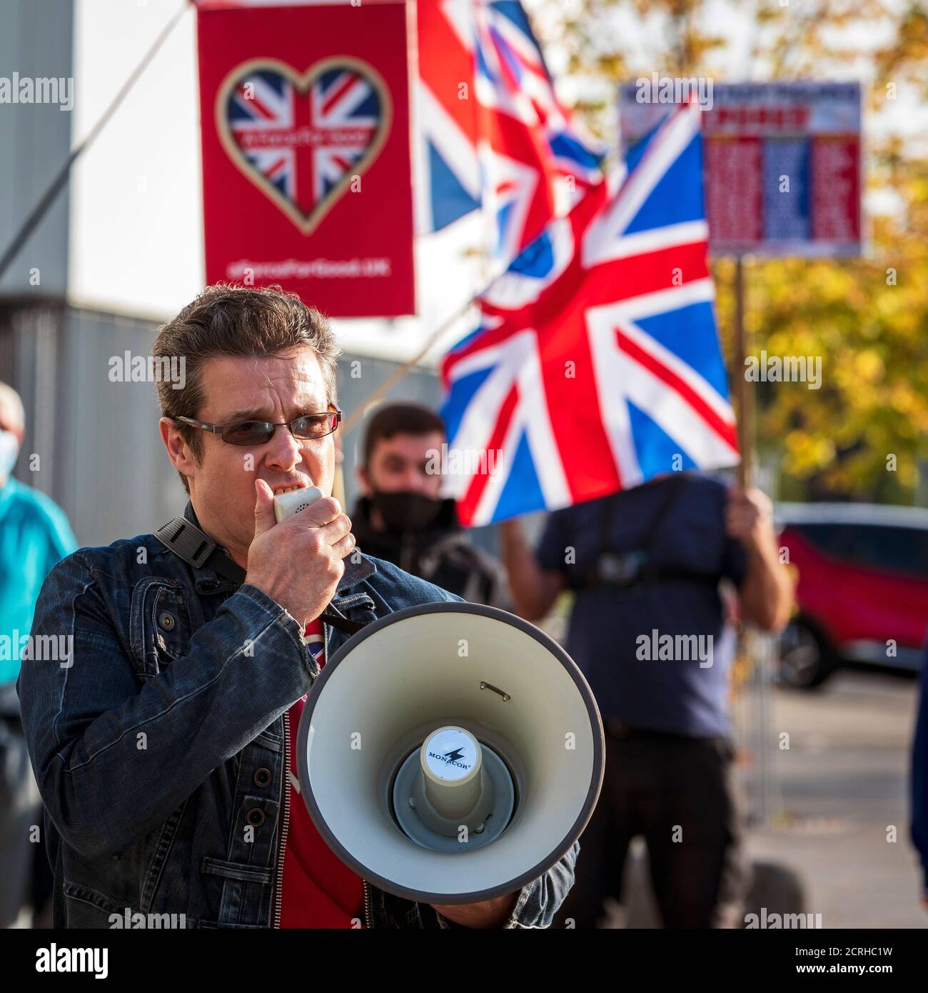 Alistair McConnachie, the leader of the Pro Unionist political pressure group called 'a Force for Good' at a political rally, Glasgow, Scotland, UK Stock Photo