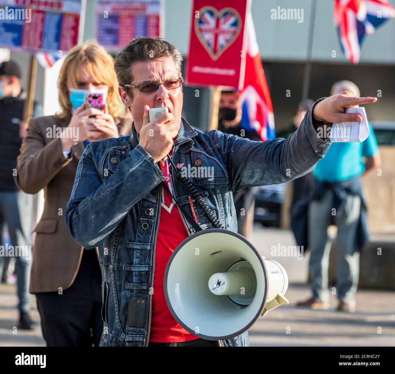 Alistair McConnachie, the leader of the Pro Unionist political pressure group called 'a Force for Good' at a political rally, Glasgow, Scotland, UK Stock Photo