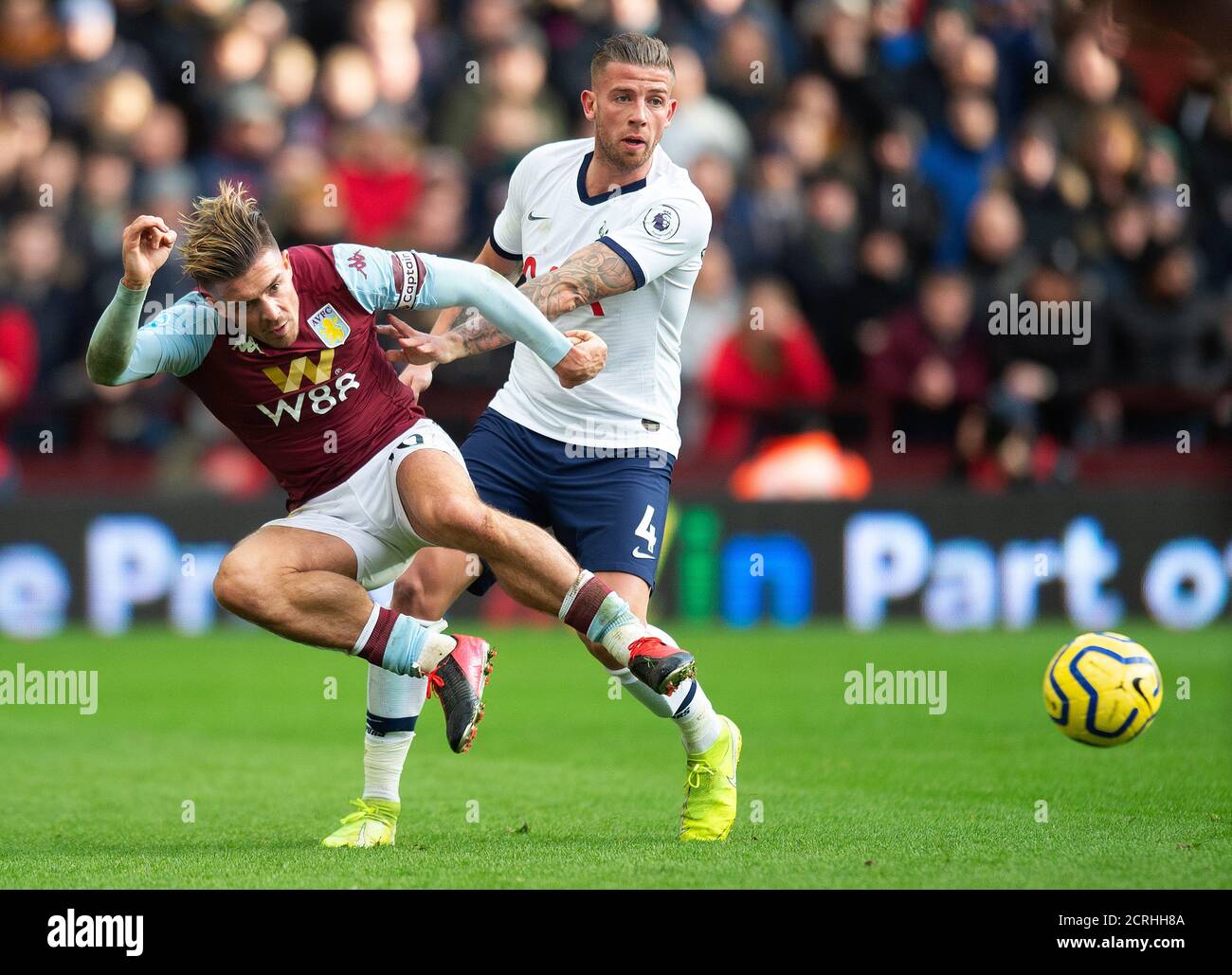 Aston Villa's Jack Grealish tackled by Toby Alderweireld   PHOTO CREDIT : © MARK PAIN / ALAMY STOCK PHOTO Stock Photo