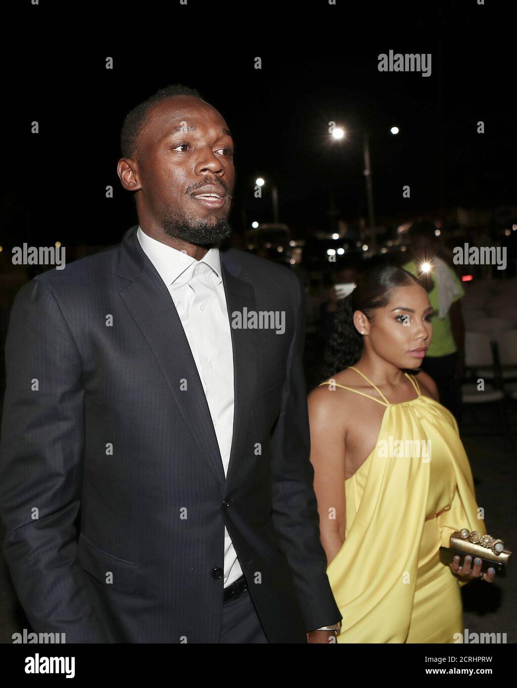 Olympic Champion Usain Bolt L Arrives With His Girlfriend Kasi Bennett For The Unveiling Of His Statue At The Statue Park At The National Stadium In Kingston Jamaica December 3 2017 Reuters Gilbert