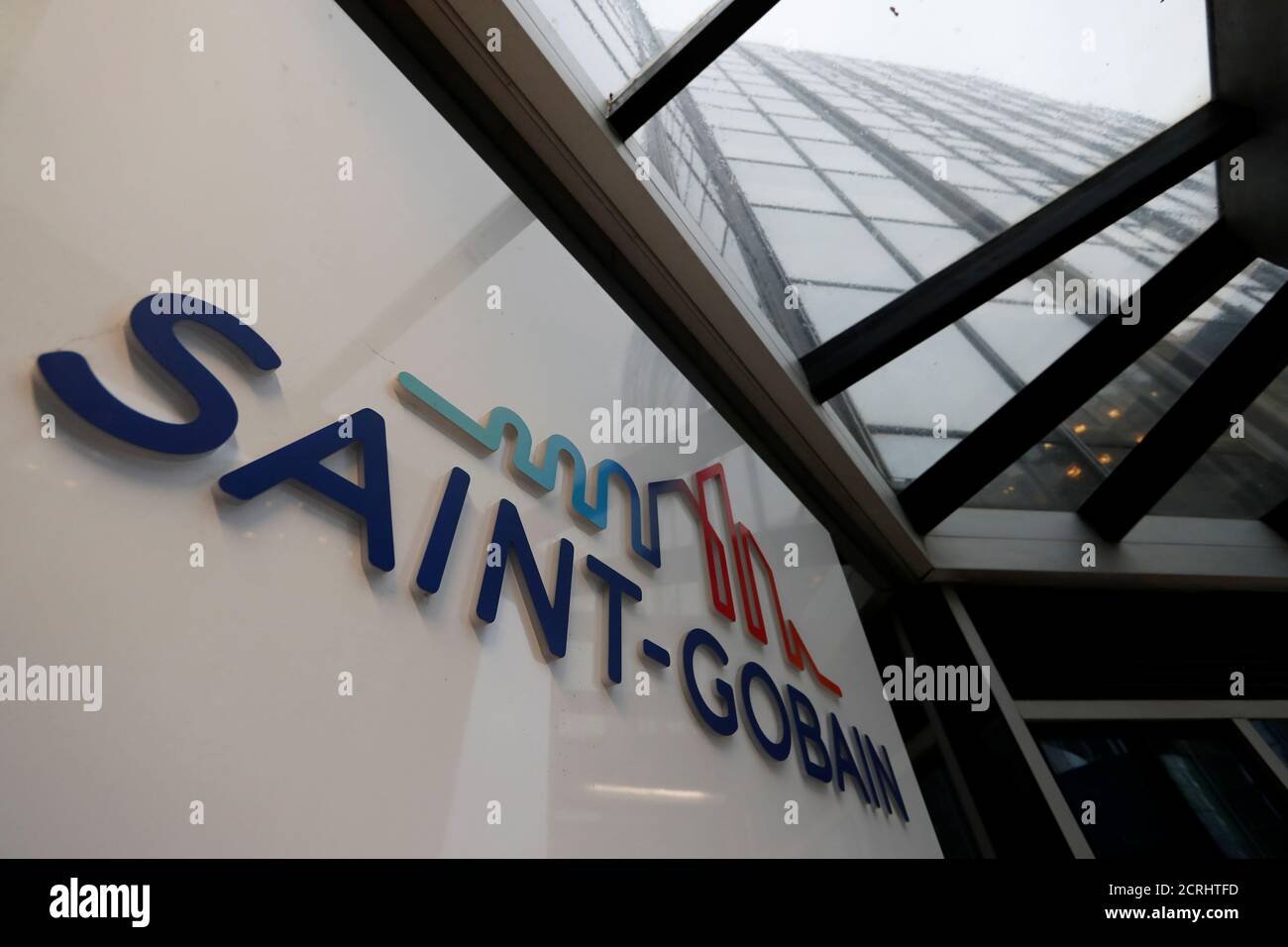 The logo of SaintGobain is seen on the company headquarters building