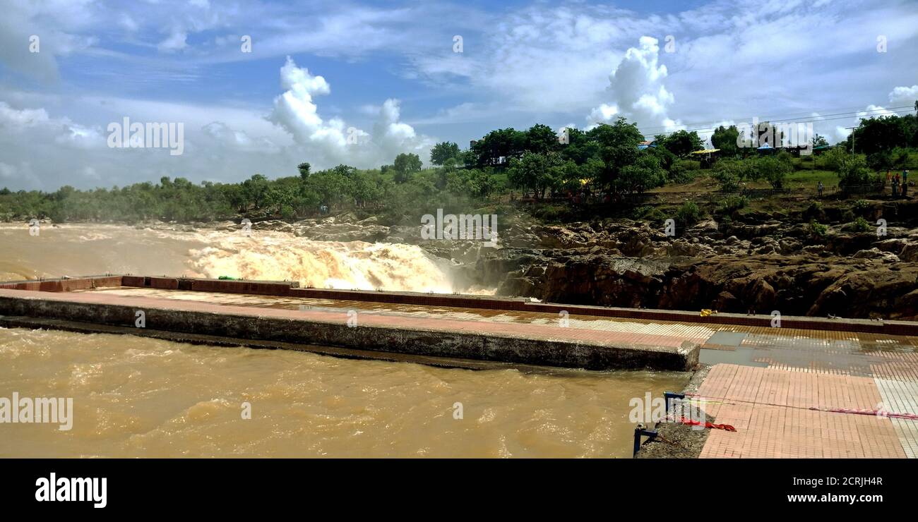 Deep forest river wild waterfall view. Forest river wild landscape ...