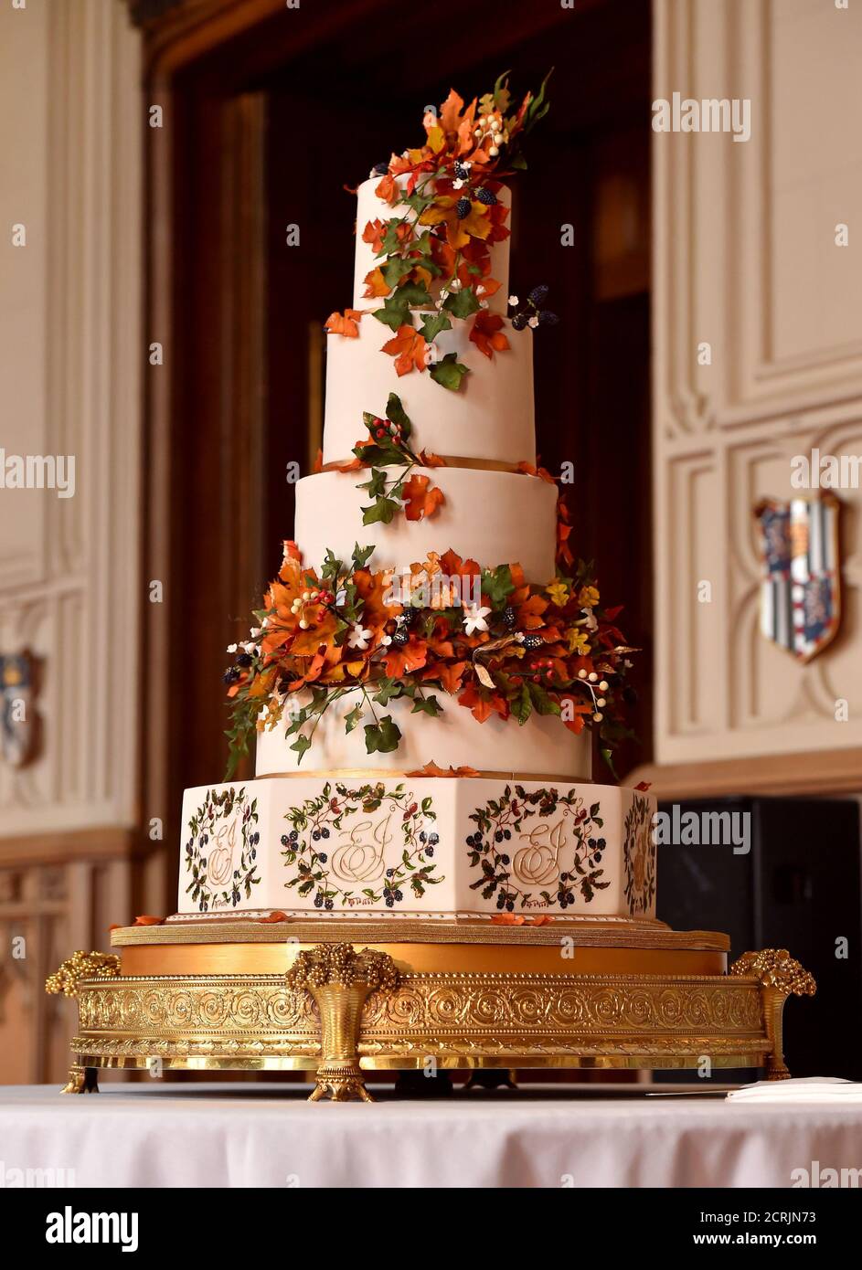 The Wedding Cake Created By Sophie Cabot For The Wedding Of Princess Eugenie To Jack Brooksbank Seen In St George S Hall At Windsor Castle Stock Photo Alamy