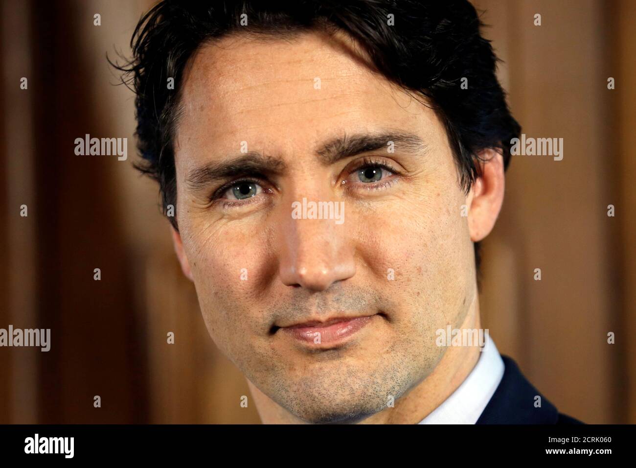 Canada's Prime Minister Justin Trudeau poses following an interview with Reuters in his office on Parliament Hill in Ottawa, Ontario, Canada, May 19, 2016. REUTERS/Chris Wattie Stock Photo
