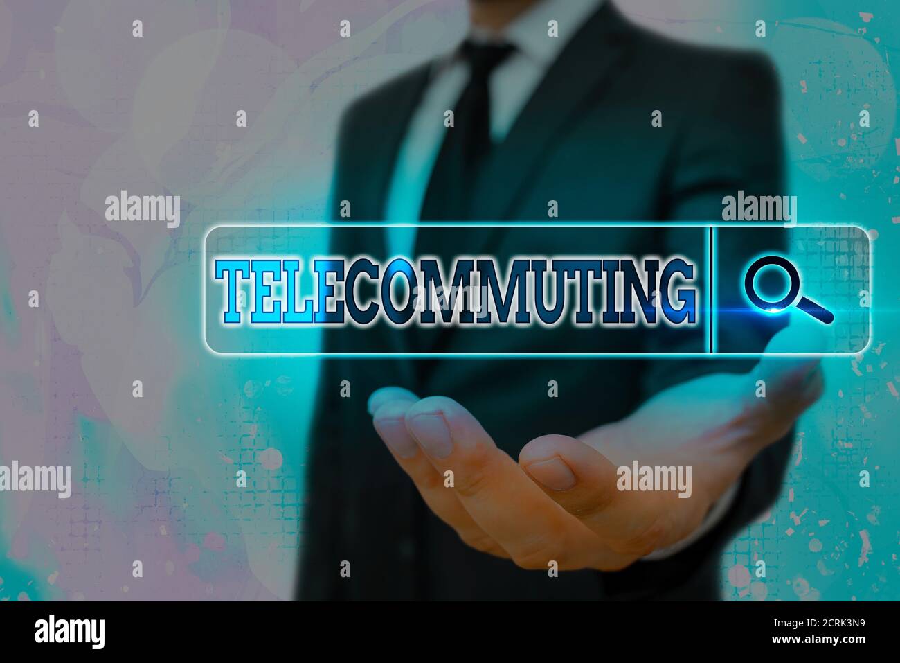 Writing note showing Telecommuting. Business concept for work at home using an electronic linkup with central office Web search digital information fu Stock Photo