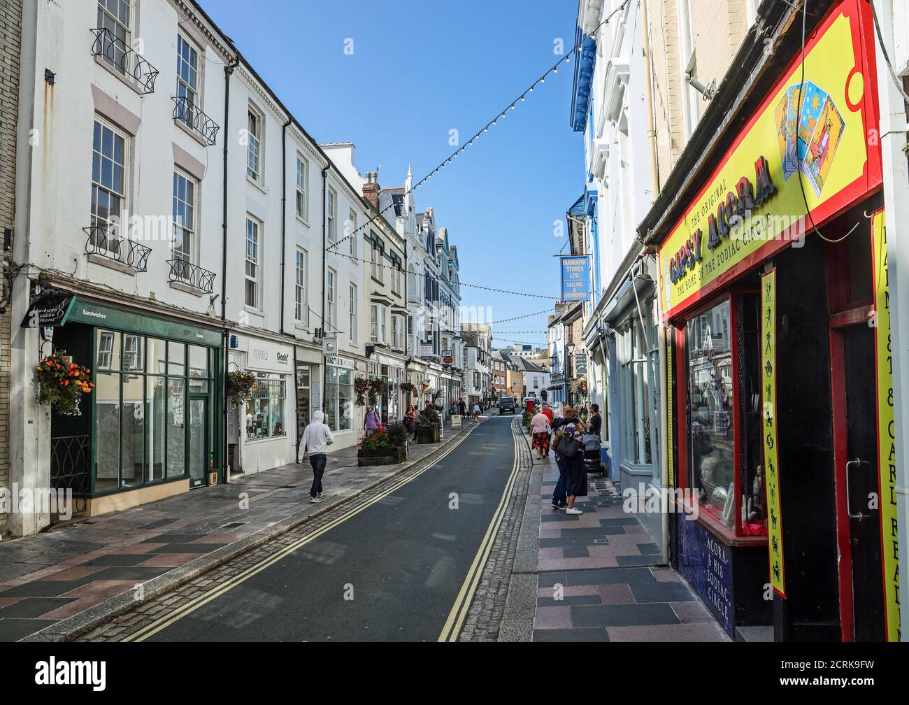 Southside Street on Plymouth’s historic barbican. Stock Photo