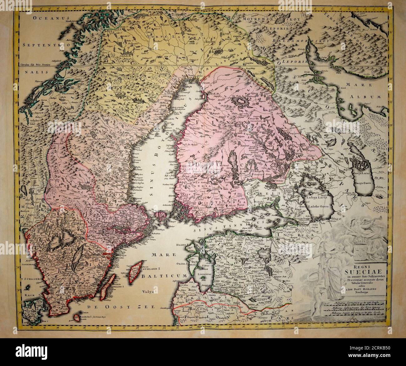 Johann Baptist Homann (1664- 1724) was a German cartographer, an engraver and publisher. Homann was known as a leading German cartographer. This is Ho Stock Photo