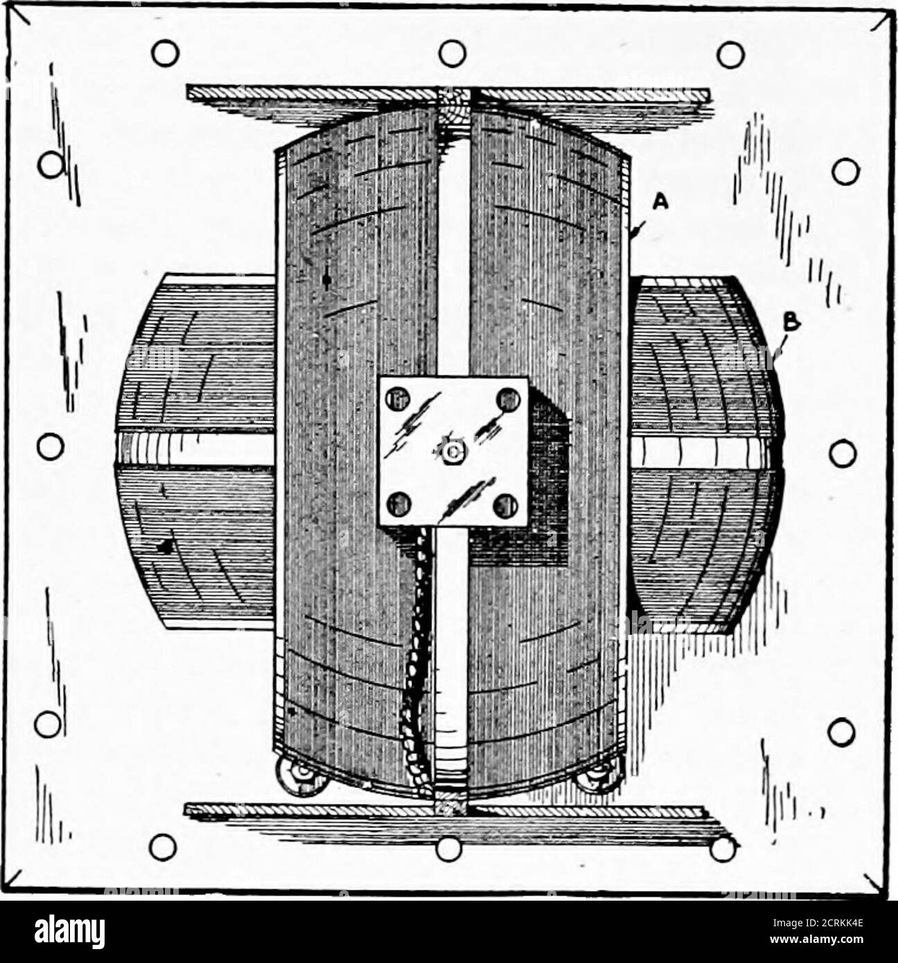 . Practical wireless telegraphy; a complete text book for students of radio communication . Fig:. 191—Showing How the Inductance of the Radio Frequency Tuning Coil Can Be Varied by One Turn at a Time. 166 PRACTICAL WIRELESS TELEGRAPHY.. cause the sliding contact soon cuts through the wire either actually breaking the turns or short circuiting adjacent turns. By the method shown in the diagram, Fig. 191, the inductance of a single layered coil can be progressively varied from one turn to the maximum number simply through the use of two multipoint switches doing away with the sliding contact. Fo Stock Photo