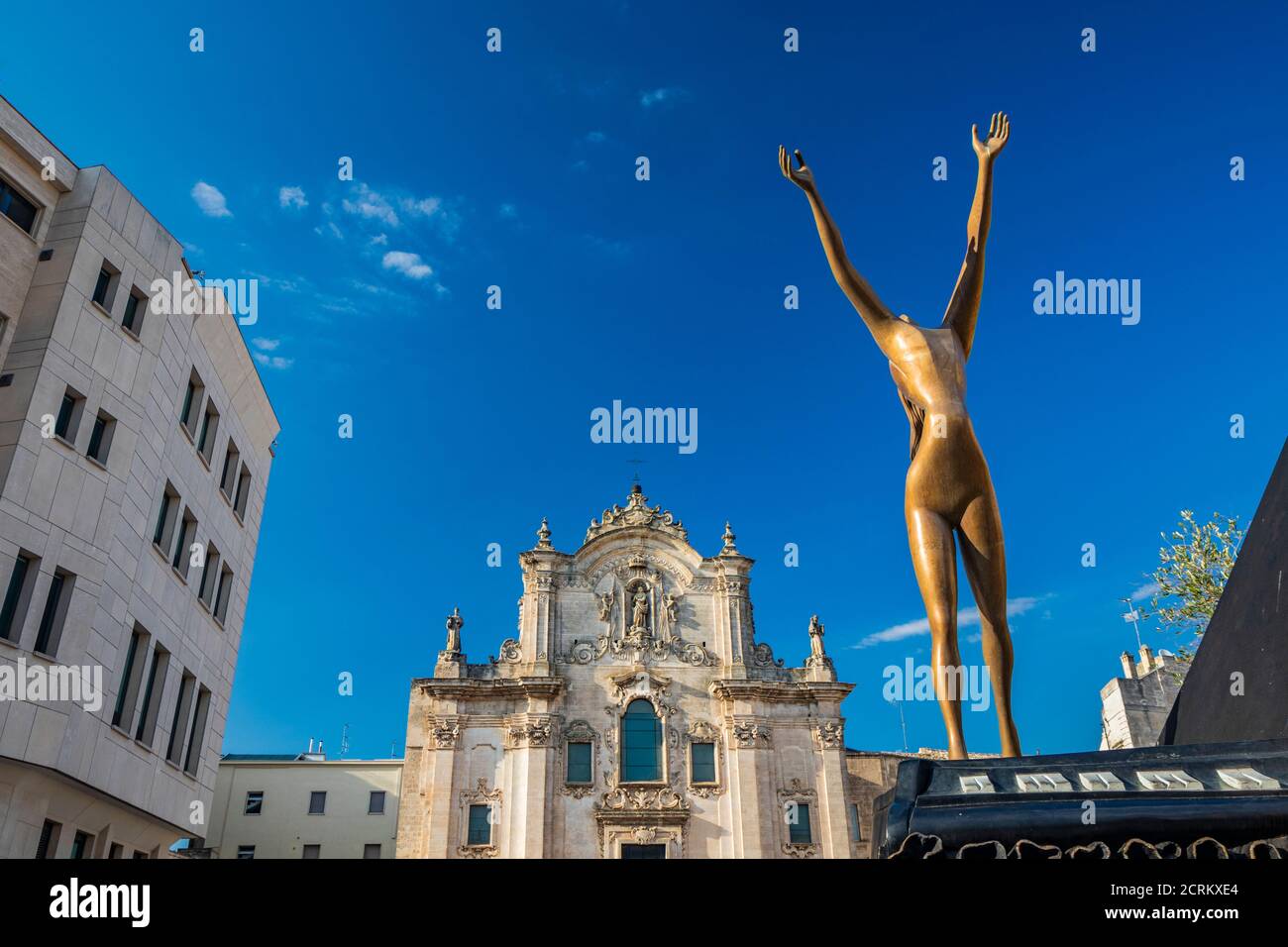 August 8, 2020 - Matera, Basilicata, Italy - The church of San Francesco d'Assisi, in Baroque style. Salvador Dalì's sculpture: the Dancing Piano. Wom Stock Photo
