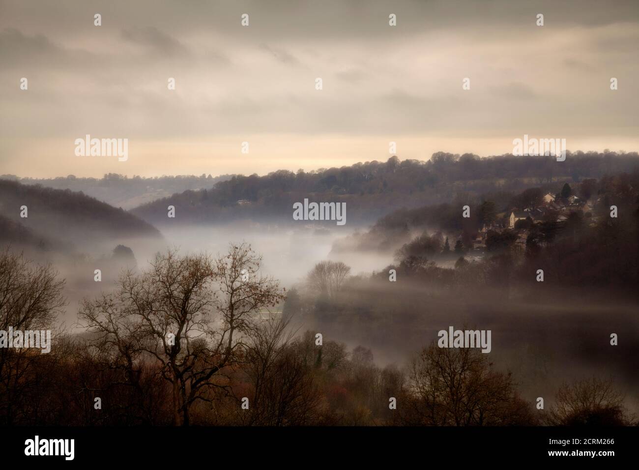 A misty valley at Sapperton, Chalford, in the English countryside of
