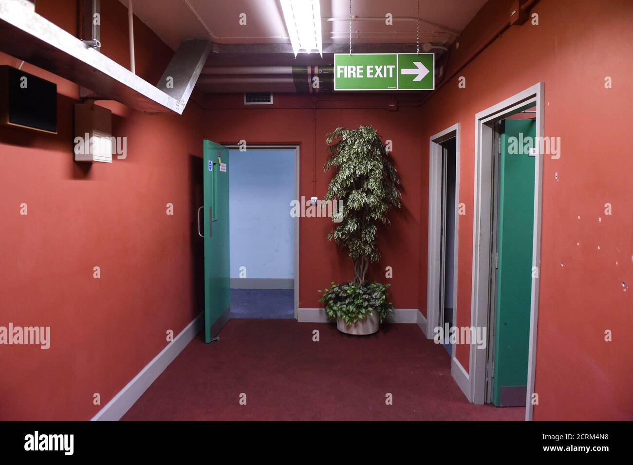 Corridor is seen in a former Regional Government HQ Nuclear bunker built by the British government during the Cold War which  has come up for sale in Ballymena, Northern Ireland on February 4, 2016. It is owned by the Office of Northern Ireland's First Minister and Deputy First Minister and capable of accommodating 236 personnel for extended periods. A large range of the original fixtures and fittings are to be included in the sale. It is believed to be one of the most technically advanced bunkers built in the UK with an array of advanced life support systems. In the event of a nuclear attack, Stock Photo