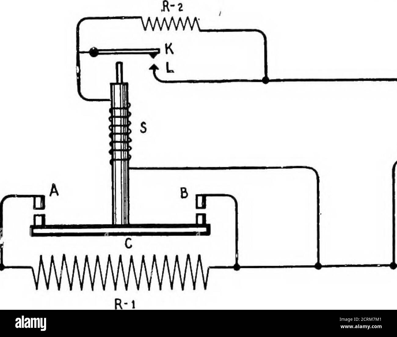 . Practical wireless telegraphy; a complete text book for students of radio communication . R-2 /1 FIELD no VOLT D.C Fig. 72—General Electric Companys Hand Starter Connected to Shunt Wound Motor. The release magnet M, Fig. 71, serves to protect the motor in case the mainline circuit is disconnected or should by accident the circuit to the motor Heldwindings be broken. In either event the handle H Hies back to the starting posi-tion by the tension of a spring attached to the bearing of the handle, and thusinterrupts the circuit to the armature. 60 PRACTICAL WIRELESS TELEGRAPHY. The General Ele Stock Photo
