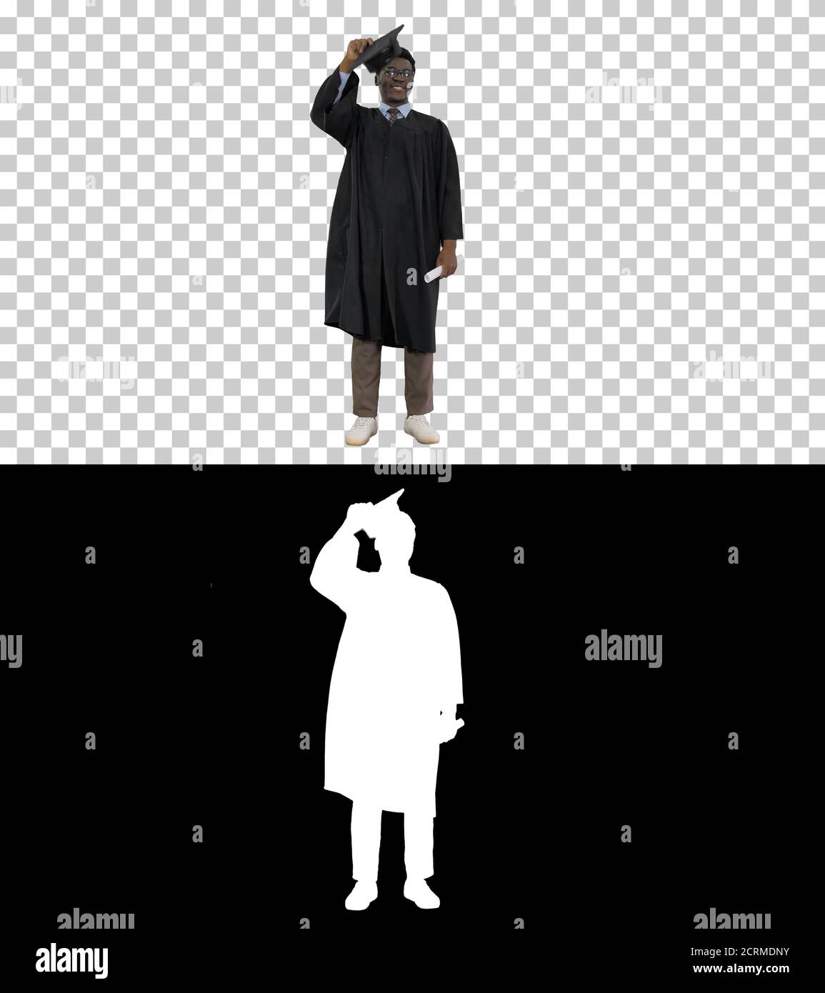 Excited african american male student throwing mortarboard in th Stock Photo