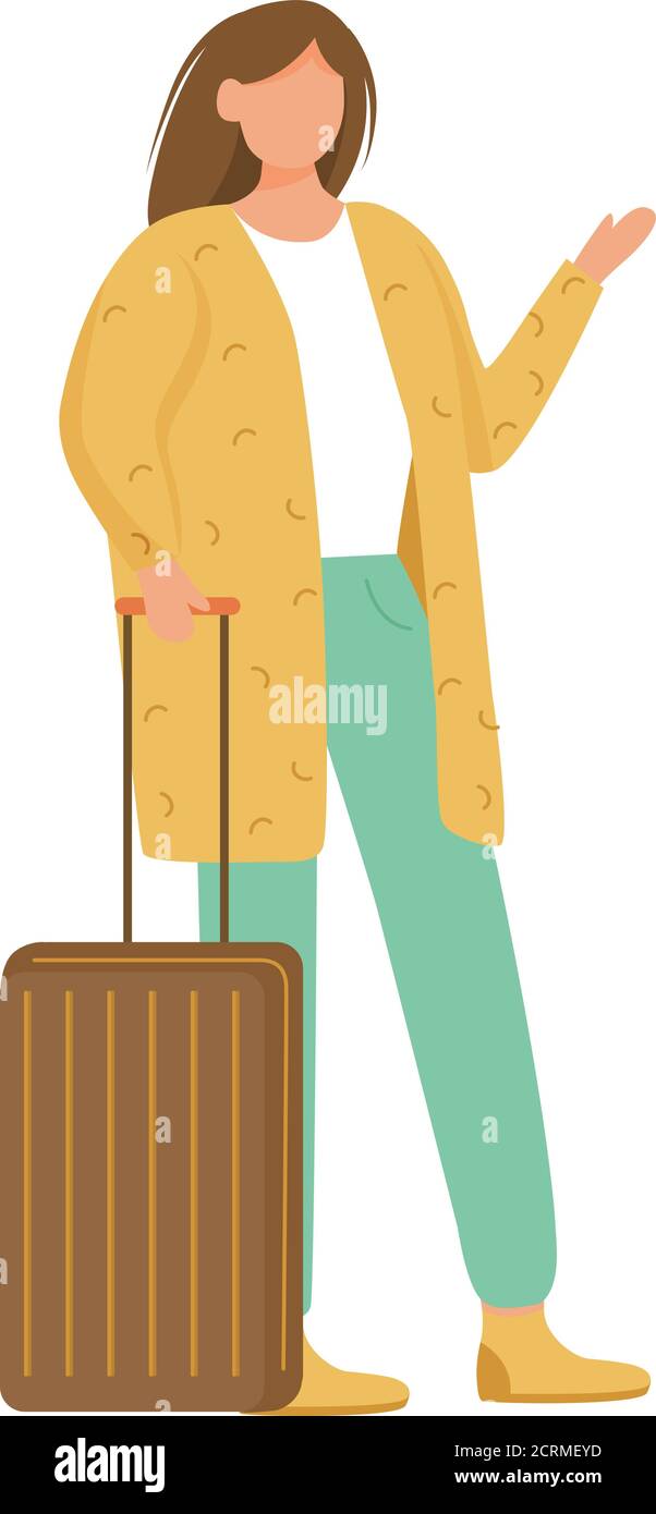 Female traveler with suitcase flat vector illustration. Holiday tour ...