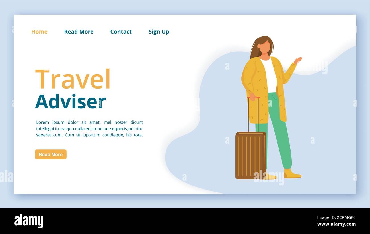 Travel adviser landing page vector template. Tourist guide website interface idea with flat